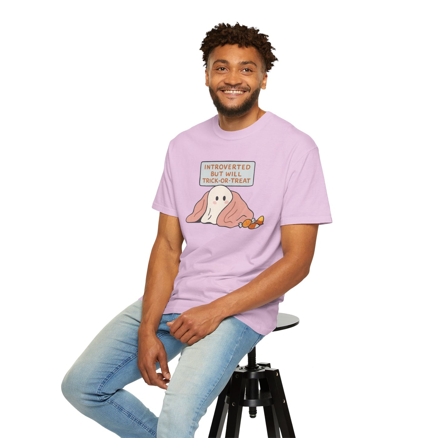 "Introverted But Will Trick or Treat" Unisex Halloween Tee, Funny Trick-or-Treat Shirt, Spooky Season Apparel, Gift for Introverts