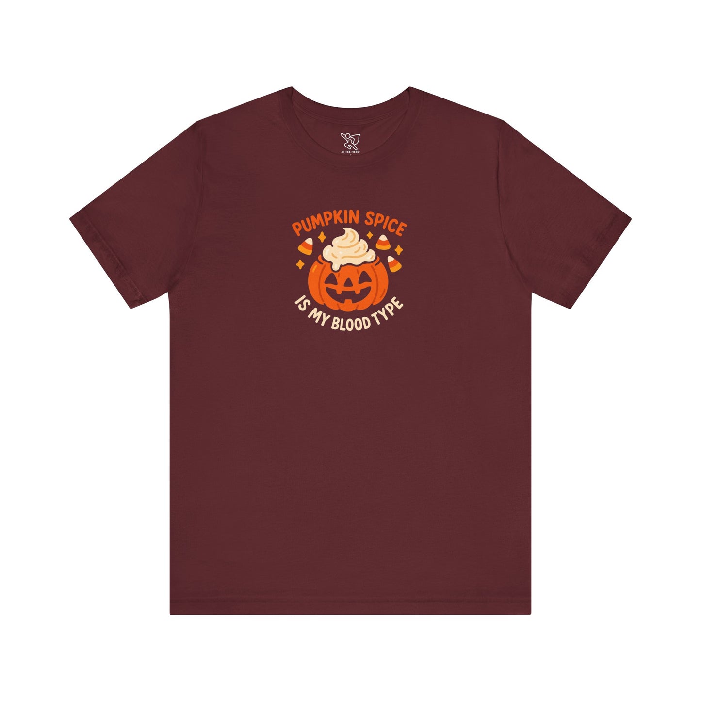 "Pumpkin Spice is My Blood Type" Short Sleeve Tee Fall Fashion, Halloween Shirt, Coffee Lover Gift, Autumn Wardrobe, Seasonal Tee
