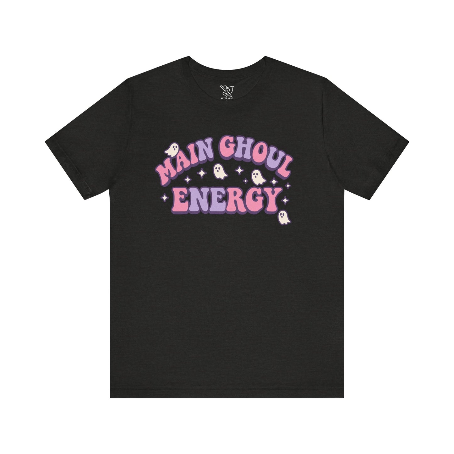 "Main Ghoul Energy" Unisex Short Sleeve T-Shirt, Halloween Party Shirt, Cute Graphic Tee, Gift for Ghost Lovers, Trendy Casual Wear