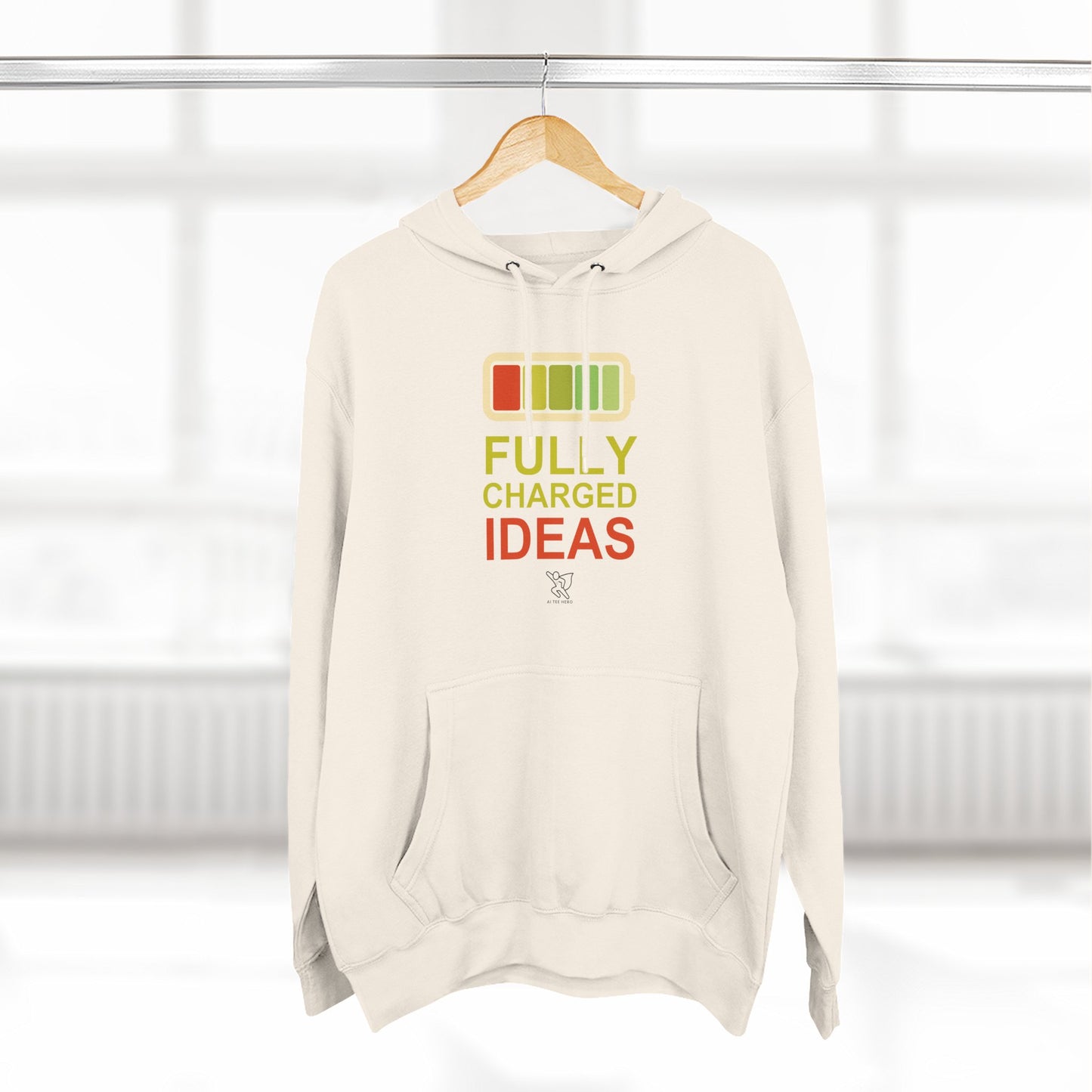 "Fully Charged Ideas" Motivational Fleece Sweatshirt, Cozy Gift for Creatives, Perfect for Inspiration, Fun Wear for All Occasions