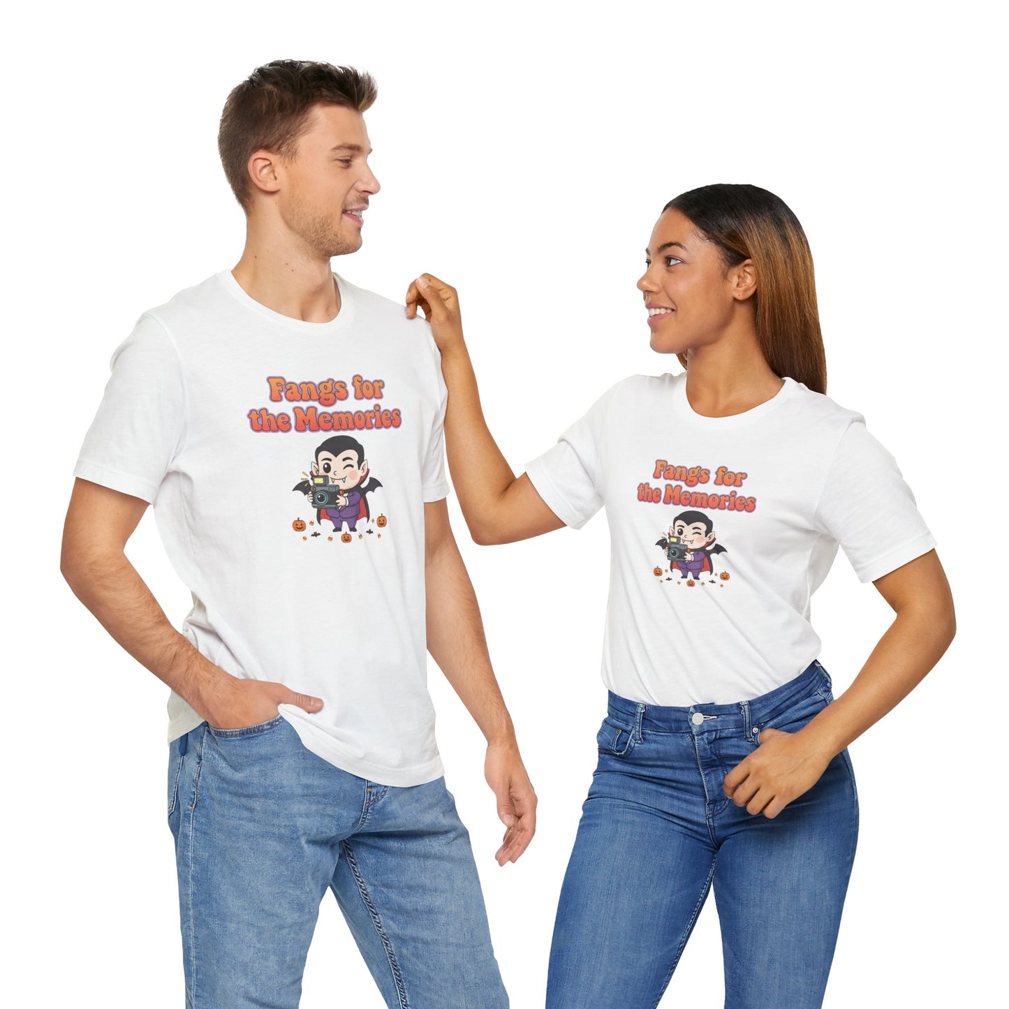 "Fangs for the Memories" Unisex Short Sleeve Shirt, Casual Halloween Outfit, Gift for Spooky Season, Halloween Shirt
