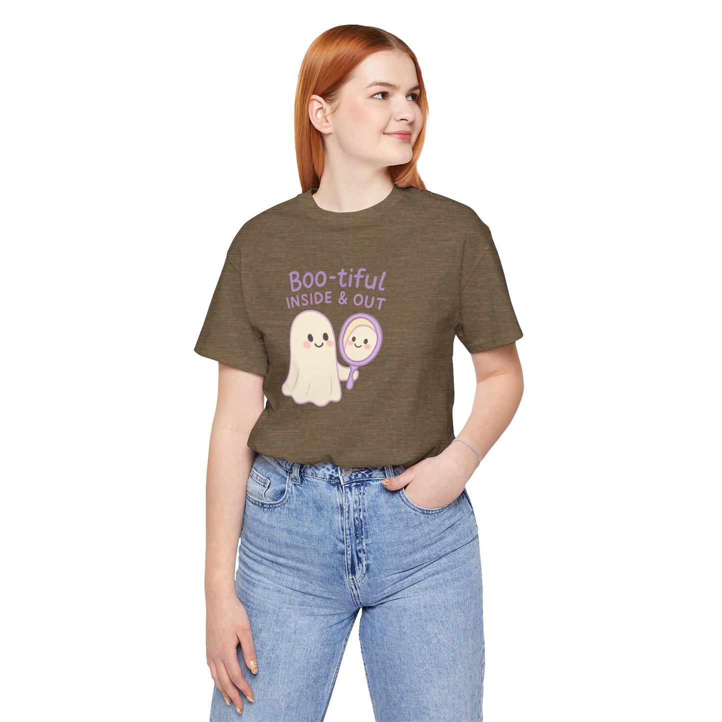 "Boo-tiful Inside Out" Ghost Tee, Cute Halloween Shirt, Unisex Short Sleeve T-Shirt, Fall Apparel, Spooky Vibes, Gift for Halloween Lovers