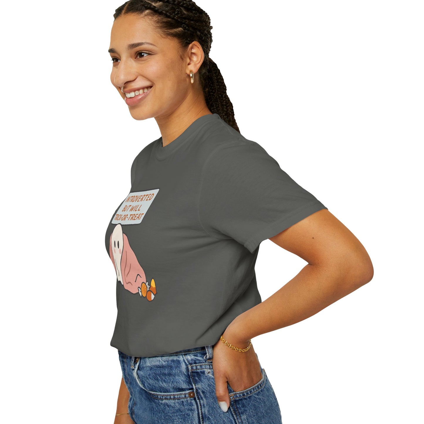 "Introverted But Will Trick or Treat" Unisex Halloween Tee, Funny Trick-or-Treat Shirt, Spooky Season Apparel, Gift for Introverts