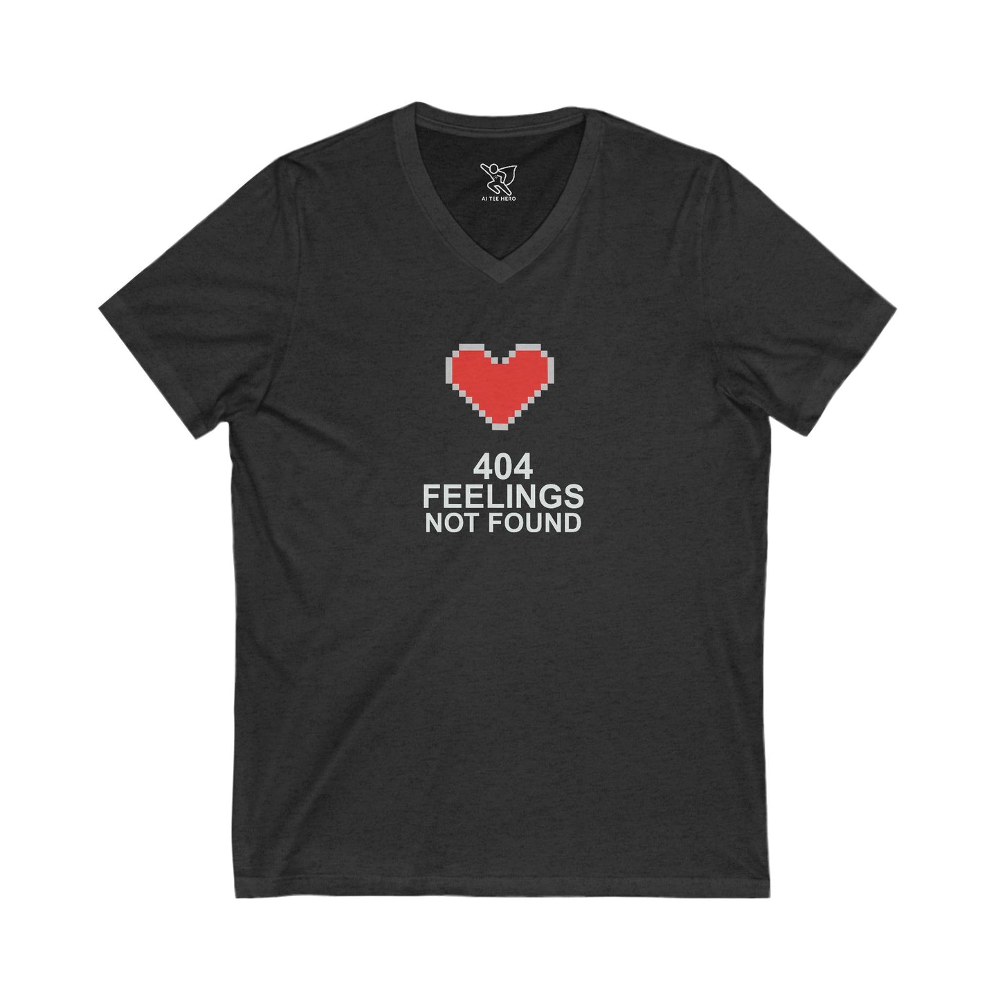 "404 Feelings Not Found" Unisex Jersey V-Neck Shirt for Gamers, Valentine's Day, Birthday Gift, Casual Wear, Humor Clothing CW-3 gray