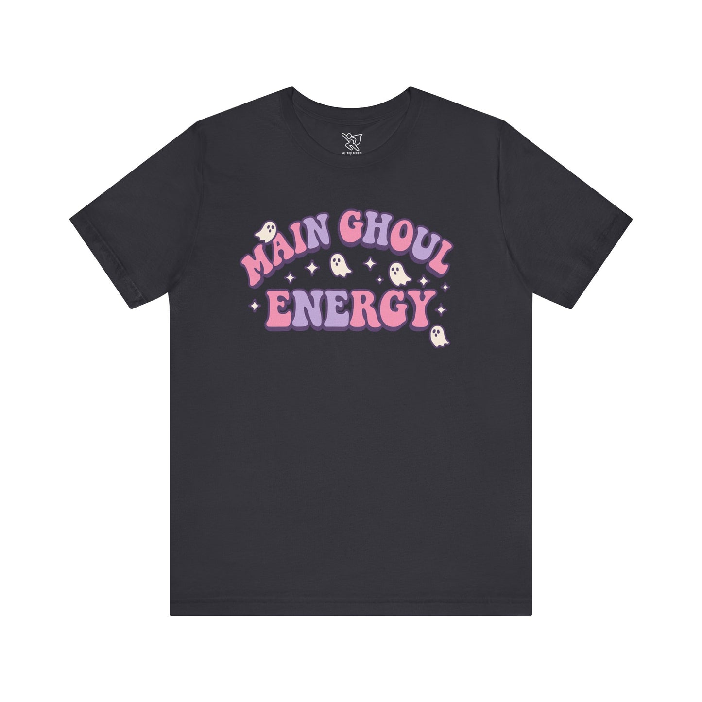 "Main Ghoul Energy" Unisex Short Sleeve T-Shirt, Halloween Party Shirt, Cute Graphic Tee, Gift for Ghost Lovers, Trendy Casual Wear