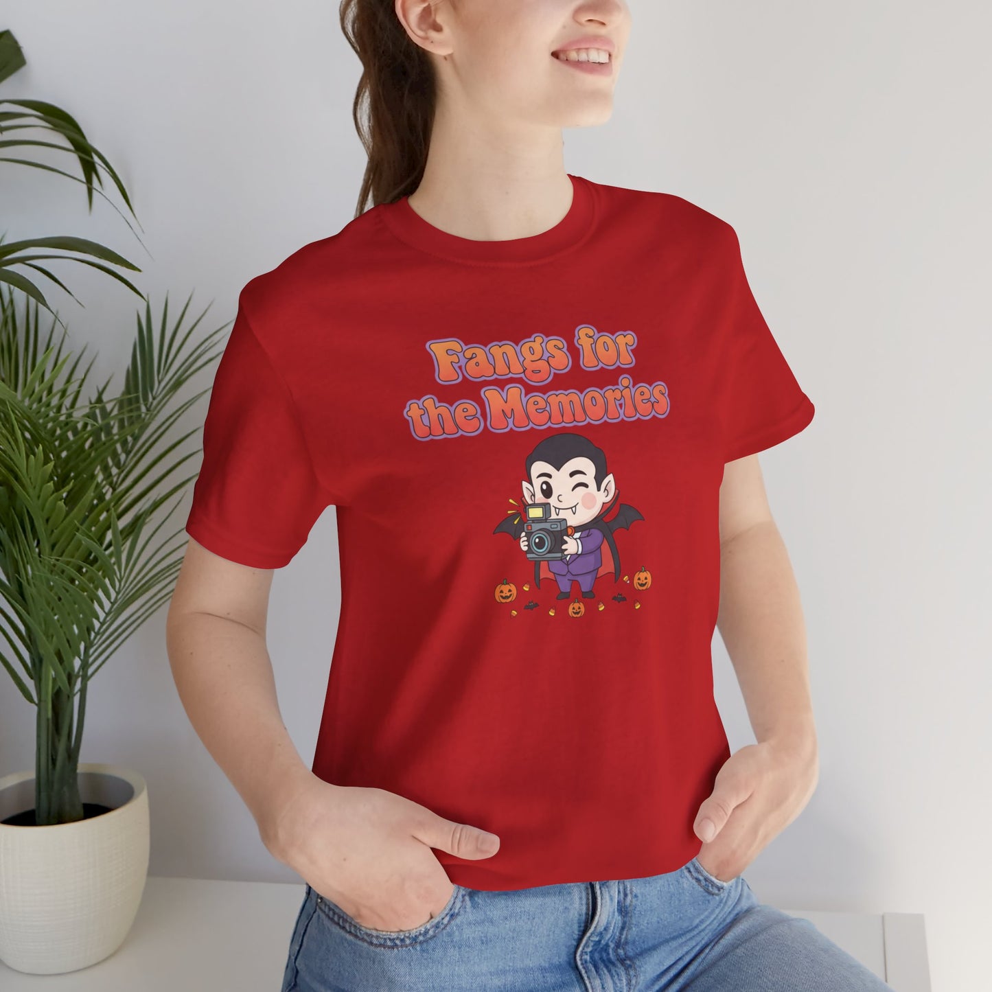 "Fangs for the Memories" Unisex Short Sleeve Shirt, Casual Halloween Outfit, Gift for Spooky Season, Halloween Shirt