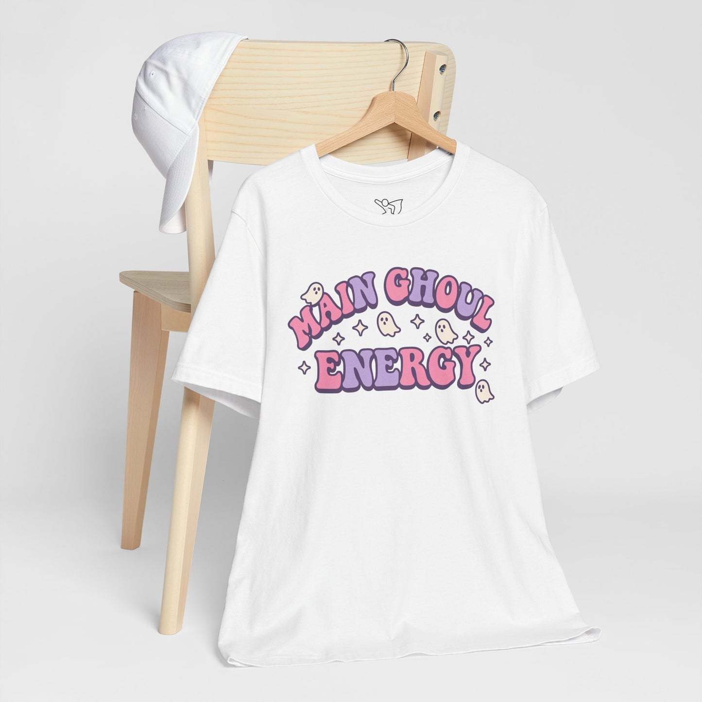 "Main Ghoul Energy" Unisex Short Sleeve T-Shirt, Halloween Party Shirt, Cute Graphic Tee, Gift for Ghost Lovers, Trendy Casual Wear