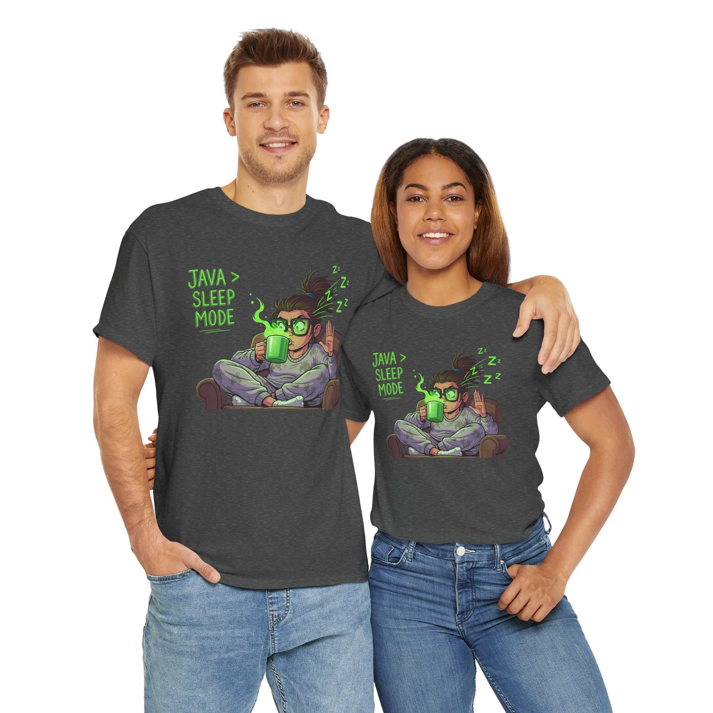 "Java > Sleep Mode" CW-1 Unisex Heavy Cotton Tee, Casual Wear, Gift for Coffee Lovers, Relaxation Shirt, Graphic Tee for Holidays