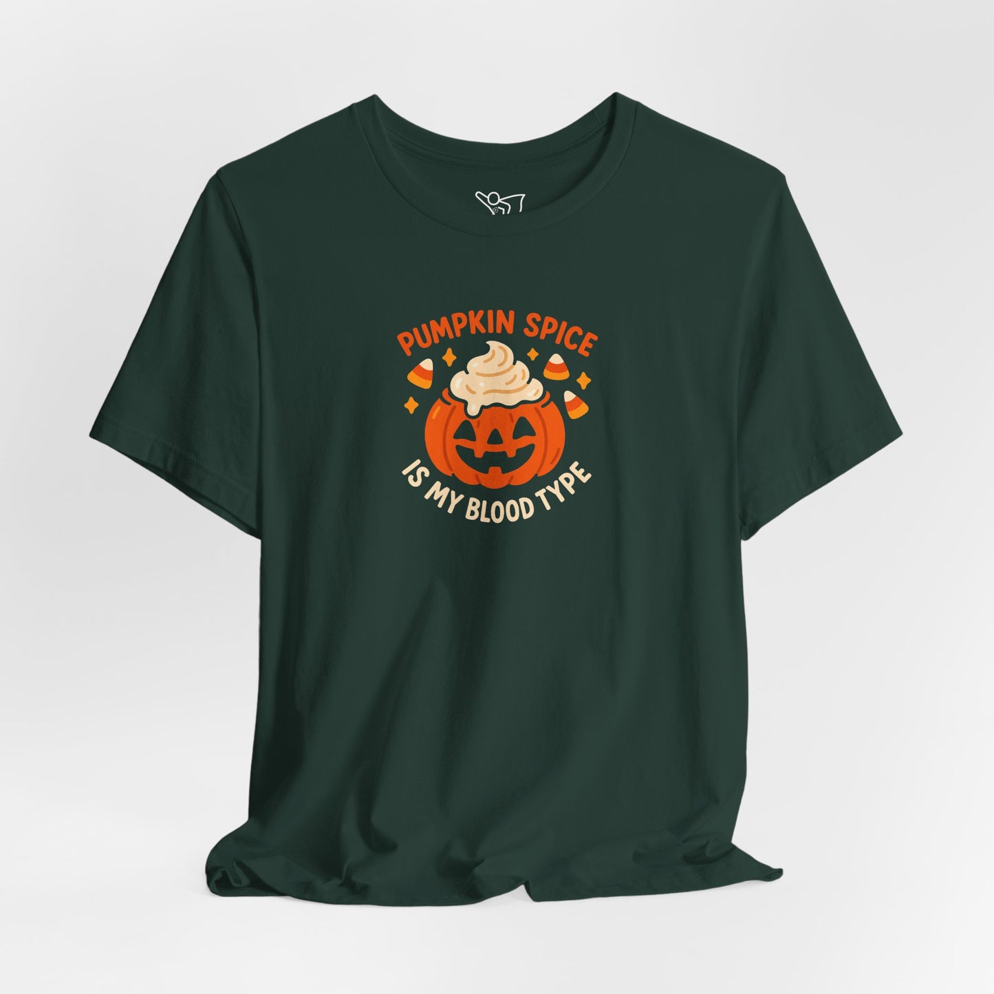 "Pumpkin Spice is My Blood Type" Short Sleeve Tee Fall Fashion, Halloween Shirt, Coffee Lover Gift, Autumn Wardrobe, Seasonal Tee