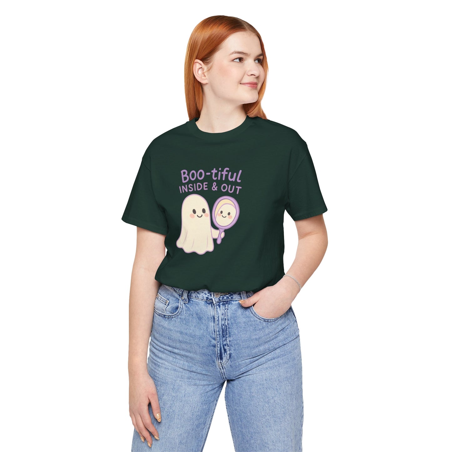 "Boo-tiful Inside Out" Ghost Tee, Cute Halloween Shirt, Unisex Short Sleeve T-Shirt, Fall Apparel, Spooky Vibes, Gift for Halloween Lovers