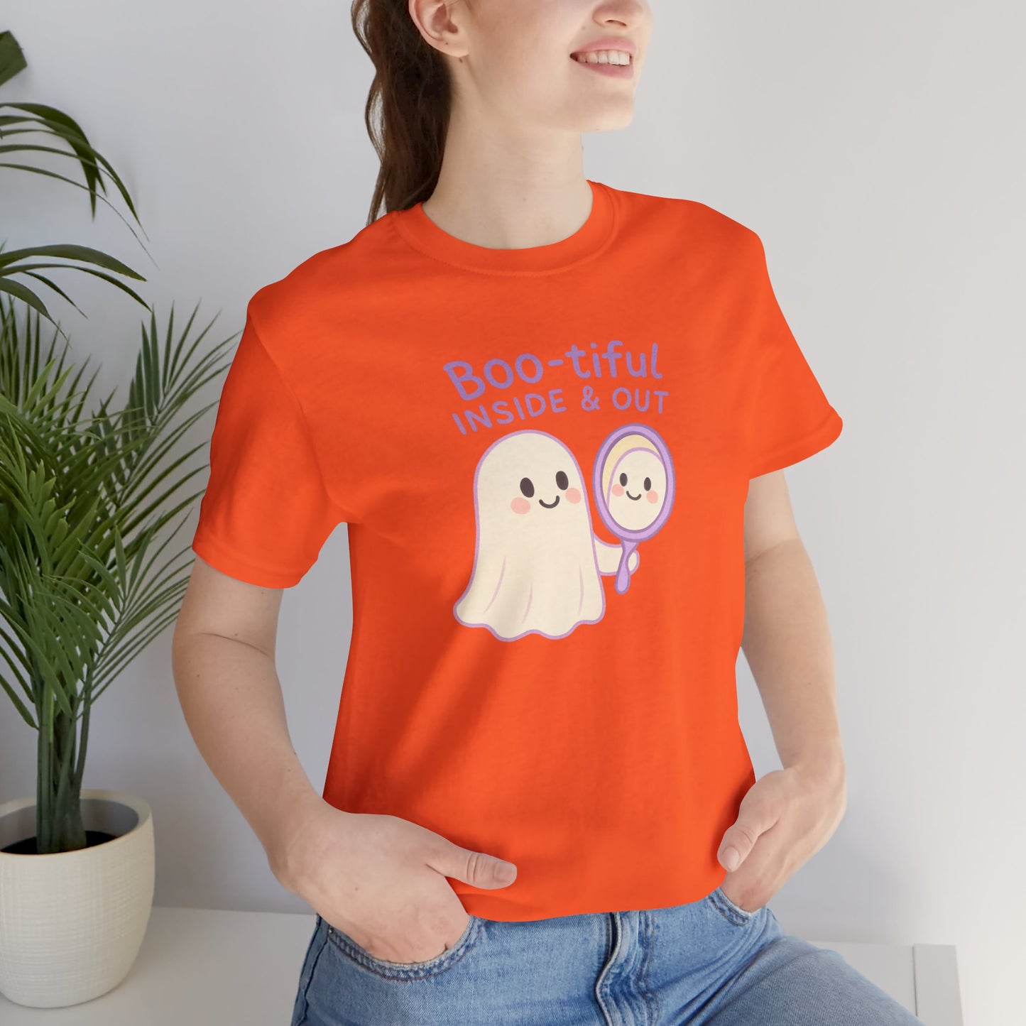"Boo-tiful Inside Out" Ghost Tee, Cute Halloween Shirt, Unisex Short Sleeve T-Shirt, Fall Apparel, Spooky Vibes, Gift for Halloween Lovers