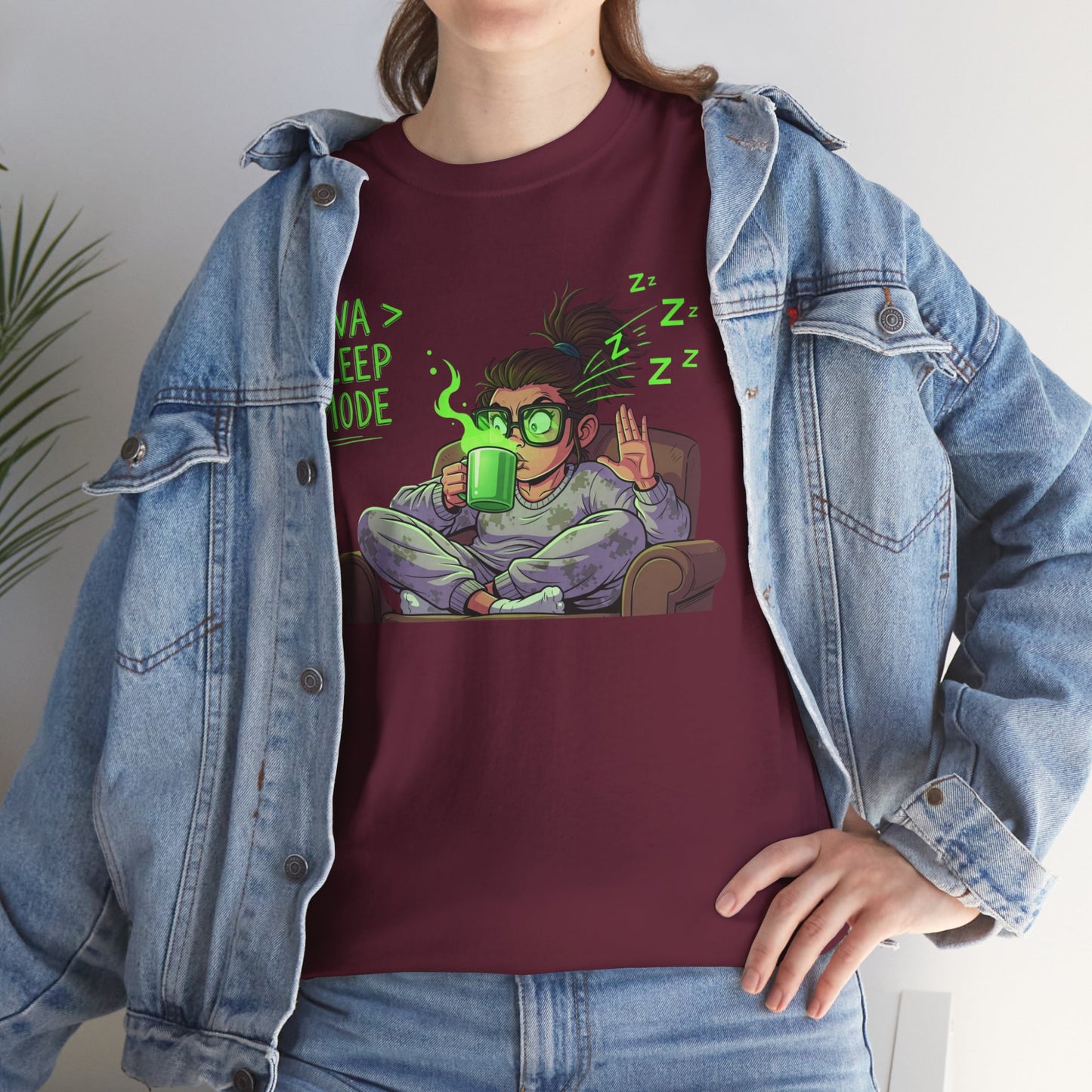 "Java > Sleep Mode" CW-1 Unisex Heavy Cotton Tee, Casual Wear, Gift for Coffee Lovers, Relaxation Shirt, Graphic Tee for Holidays
