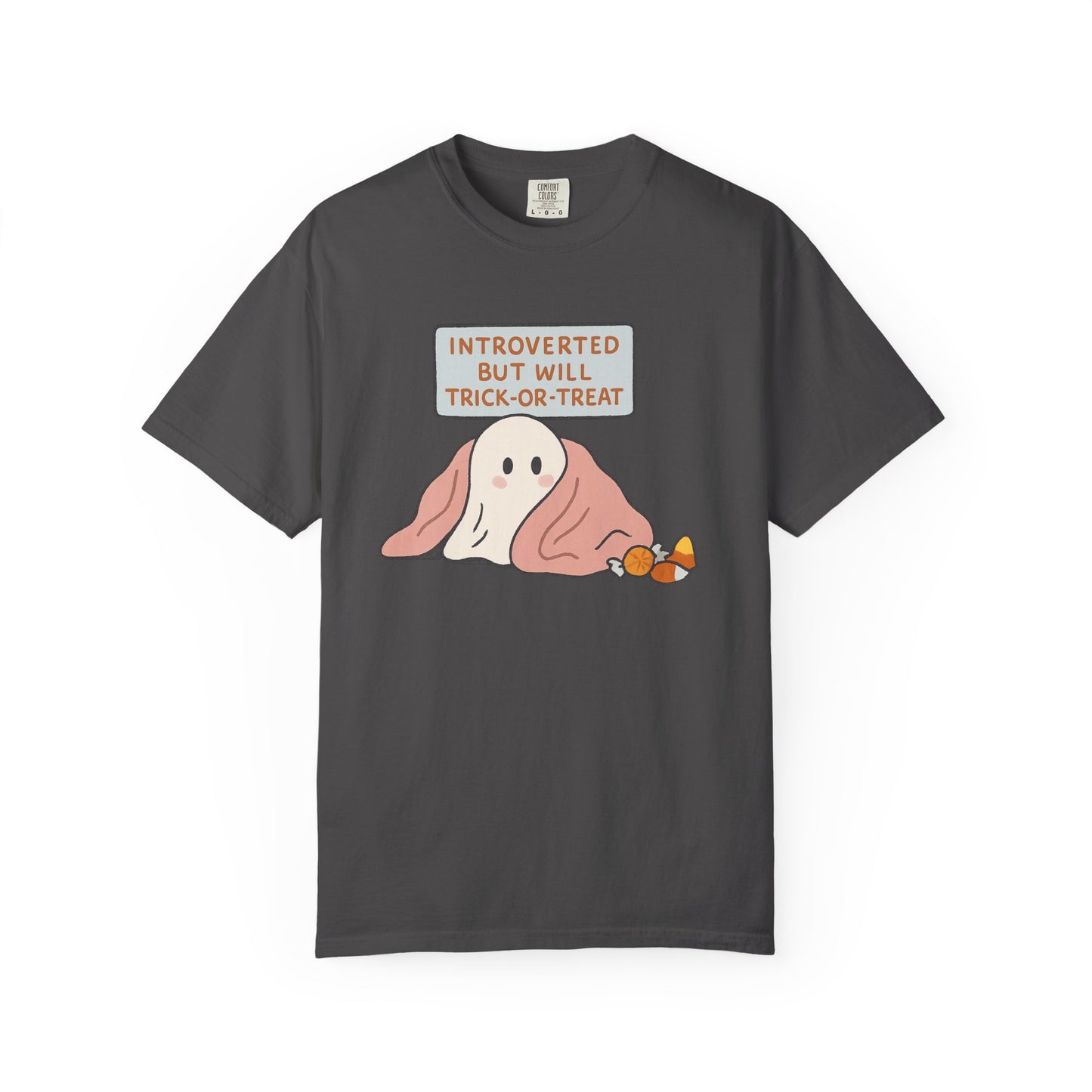 "Introverted But Will Trick or Treat" Unisex Halloween Tee, Funny Trick-or-Treat Shirt, Spooky Season Apparel, Gift for Introverts