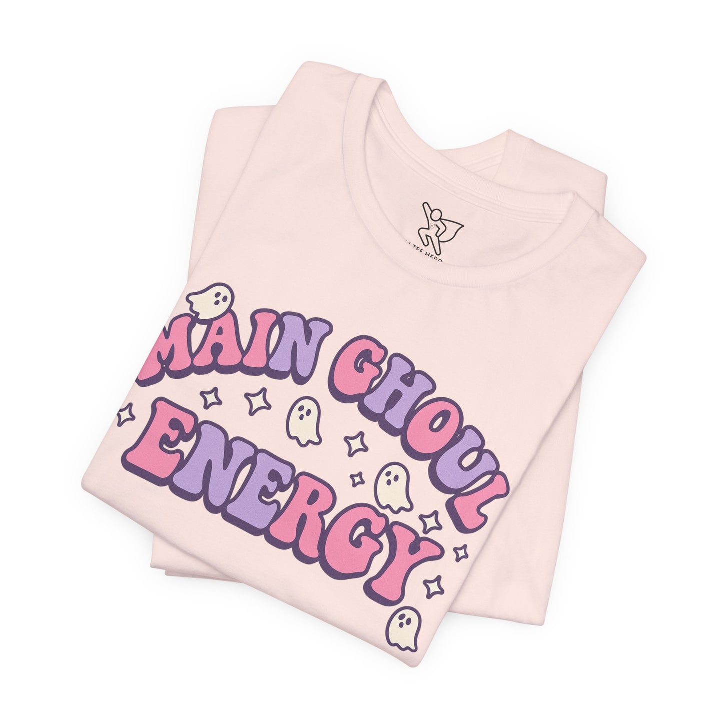 "Main Ghoul Energy" Unisex Short Sleeve T-Shirt, Halloween Party Shirt, Cute Graphic Tee, Gift for Ghost Lovers, Trendy Casual Wear