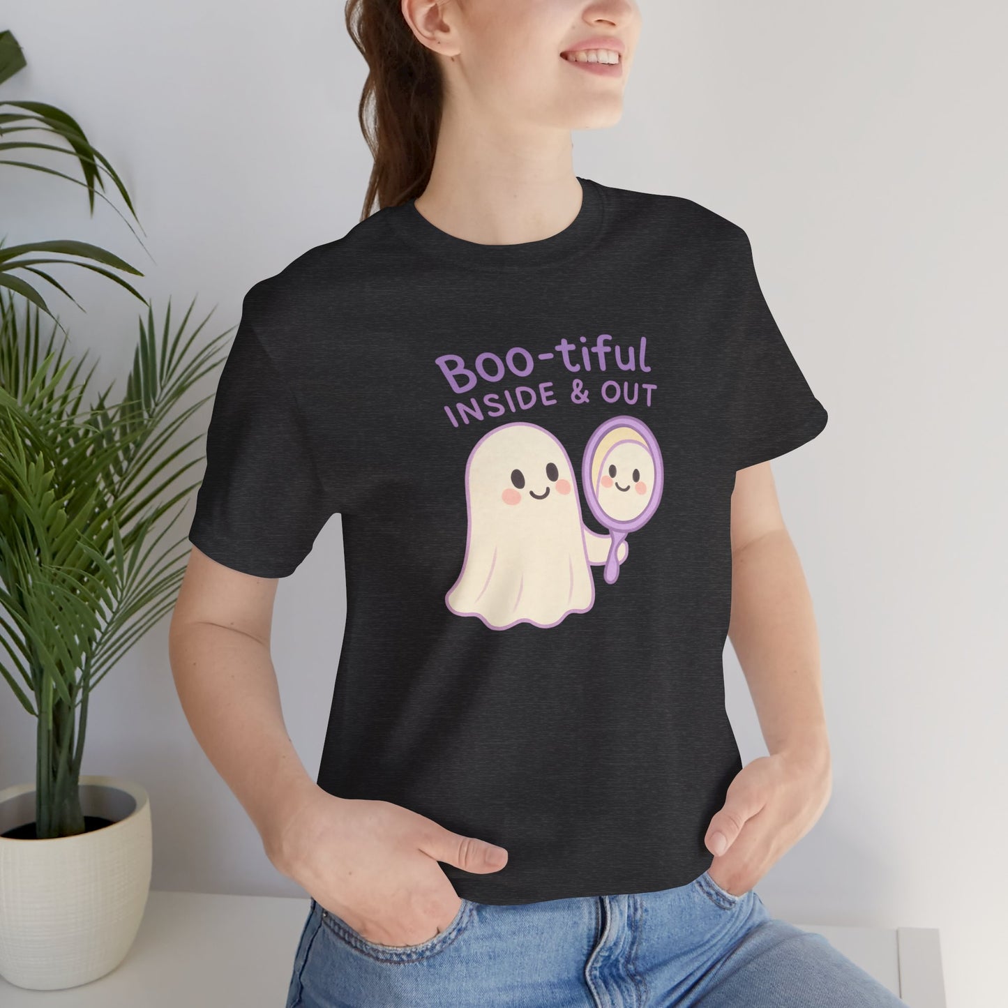 "Boo-tiful Inside Out" Ghost Tee, Cute Halloween Shirt, Unisex Short Sleeve T-Shirt, Fall Apparel, Spooky Vibes, Gift for Halloween Lovers