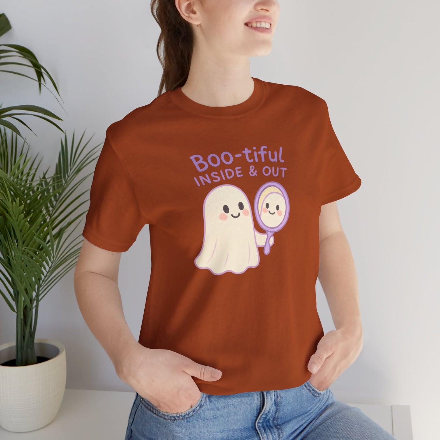 "Boo-tiful Inside Out" Ghost Tee, Cute Halloween Shirt, Unisex Short Sleeve T-Shirt, Fall Apparel, Spooky Vibes, Gift for Halloween Lovers