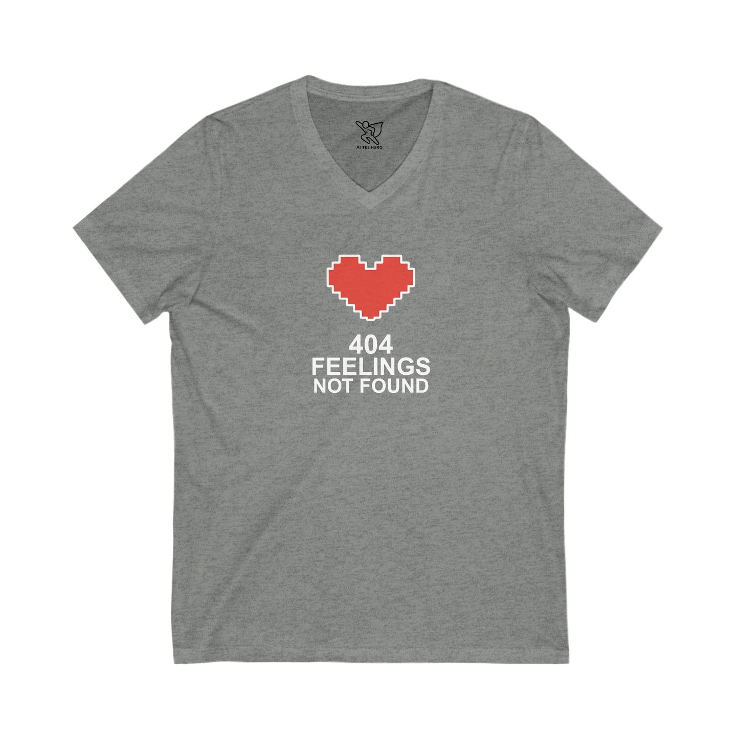 "404 Feelings Not Found" Unisex Jersey V-Neck Shirt for Gamers, Valentine's Day, Birthday Gift, Casual Wear, Humor Clothing CW2-white