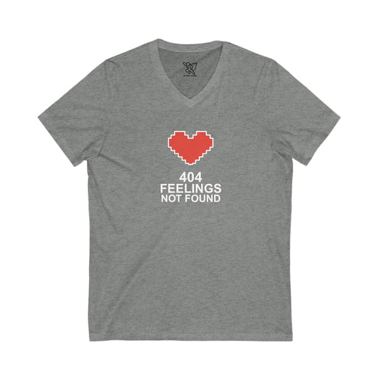 "404 Feelings Not Found" Unisex Jersey V-Neck Shirt for Gamers, Valentine's Day, Birthday Gift, Casual Wear, Humor Clothing CW2-white