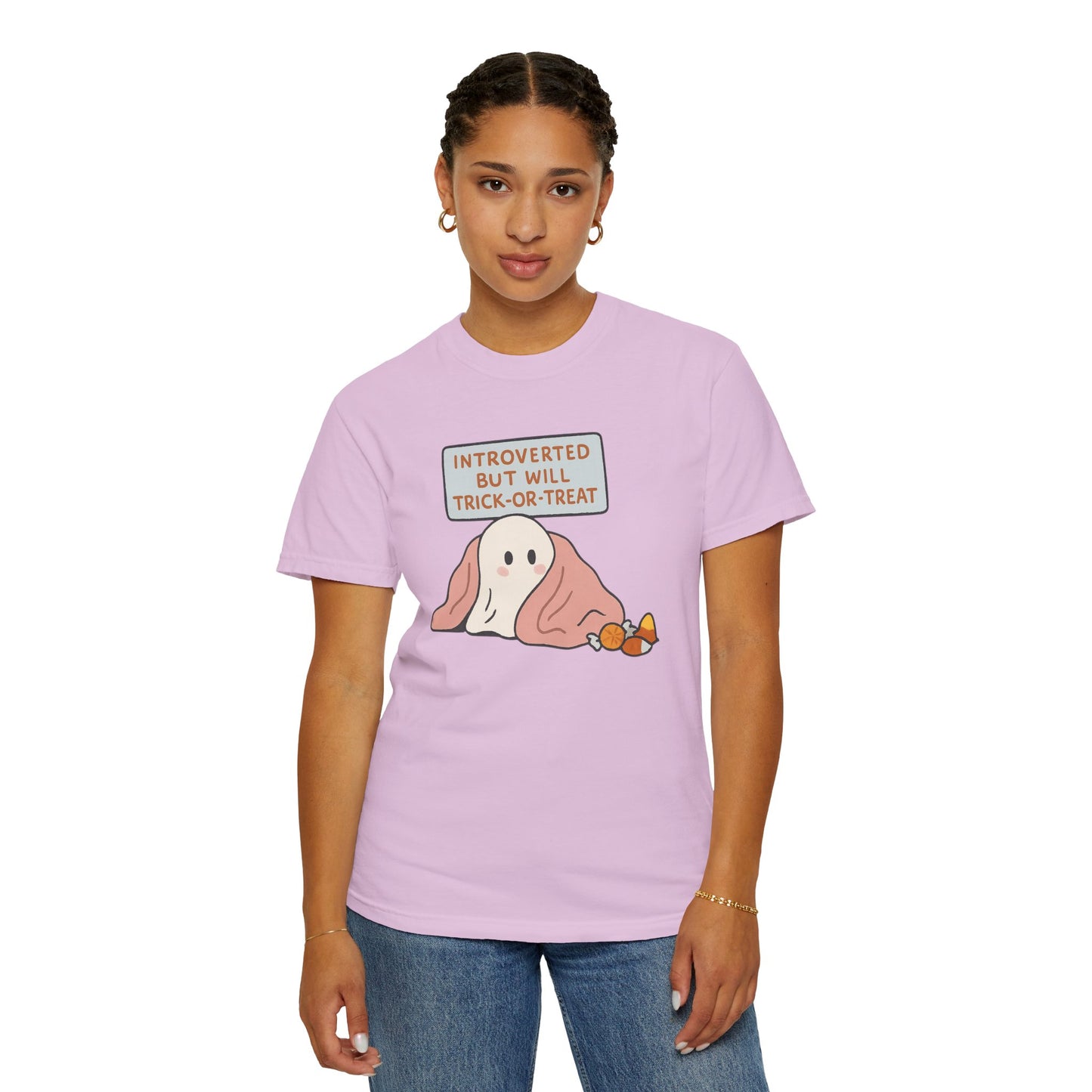 "Introverted But Will Trick or Treat" Unisex Halloween Tee, Funny Trick-or-Treat Shirt, Spooky Season Apparel, Gift for Introverts