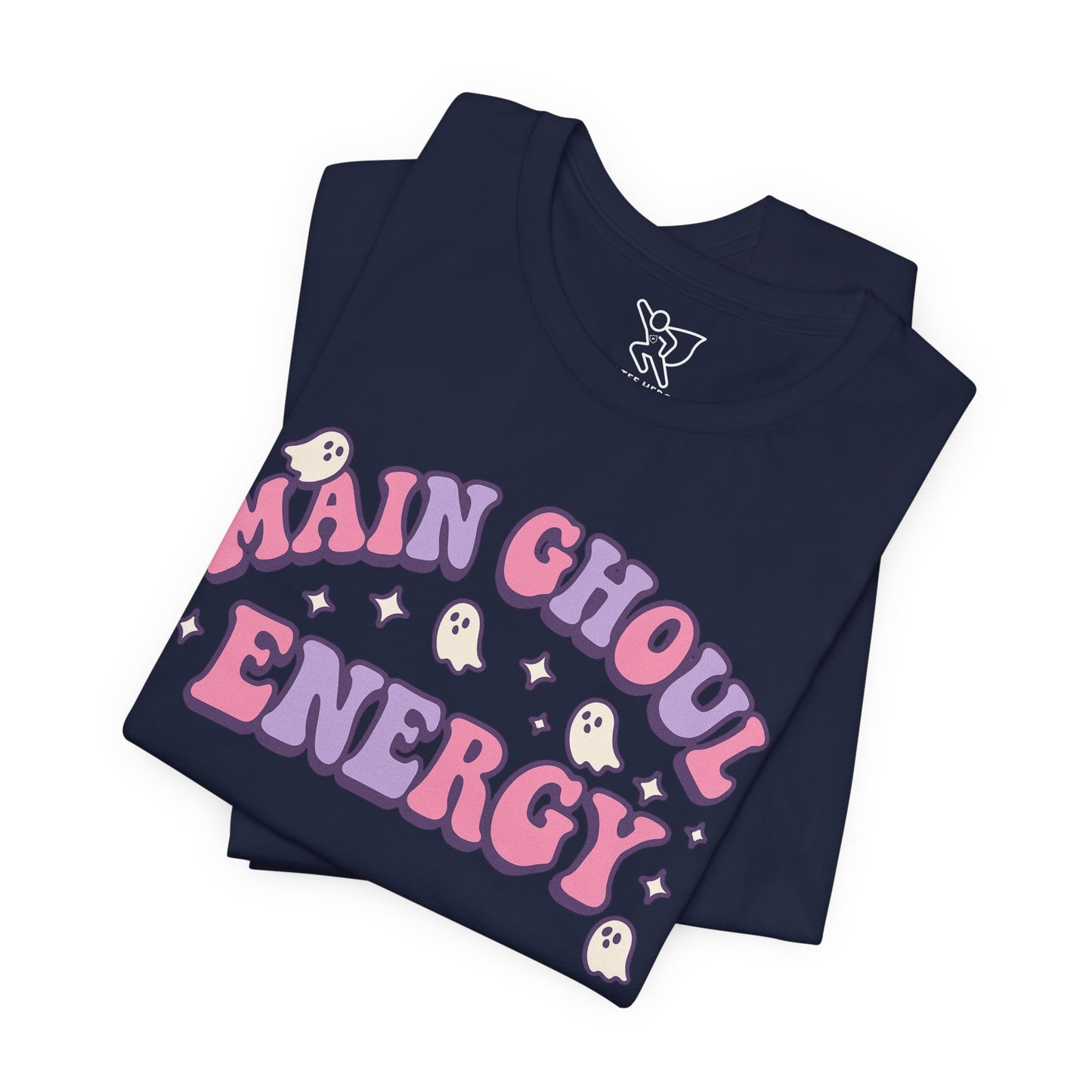 "Main Ghoul Energy" Unisex Short Sleeve T-Shirt, Halloween Party Shirt, Cute Graphic Tee, Gift for Ghost Lovers, Trendy Casual Wear