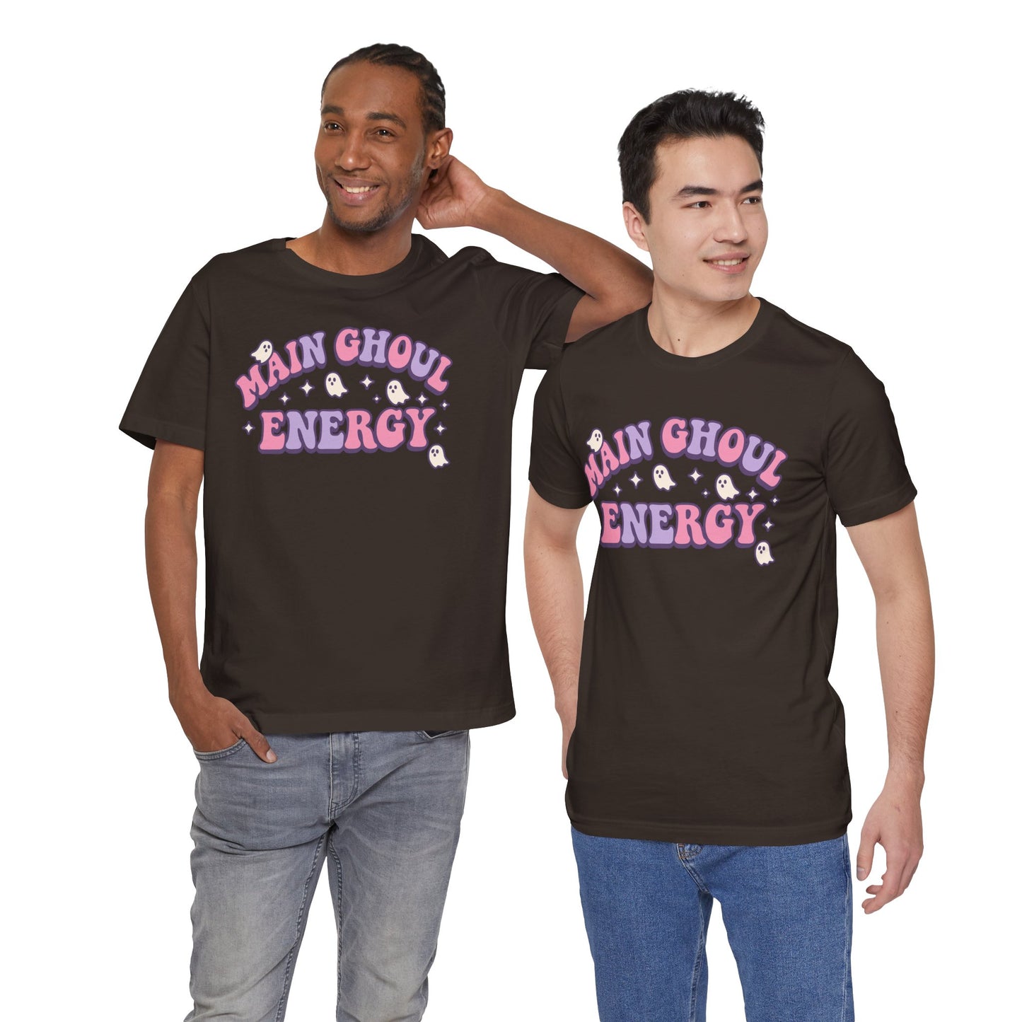 "Main Ghoul Energy" Unisex Short Sleeve T-Shirt, Halloween Party Shirt, Cute Graphic Tee, Gift for Ghost Lovers, Trendy Casual Wear