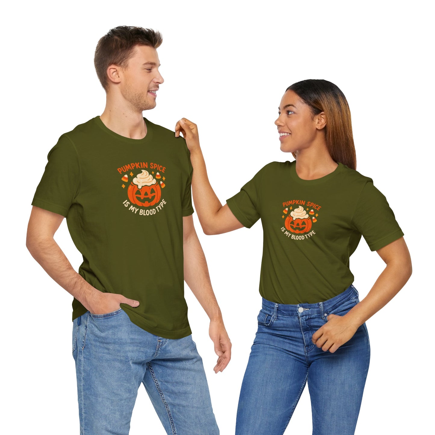 "Pumpkin Spice is My Blood Type" Short Sleeve Tee Fall Fashion, Halloween Shirt, Coffee Lover Gift, Autumn Wardrobe, Seasonal Tee