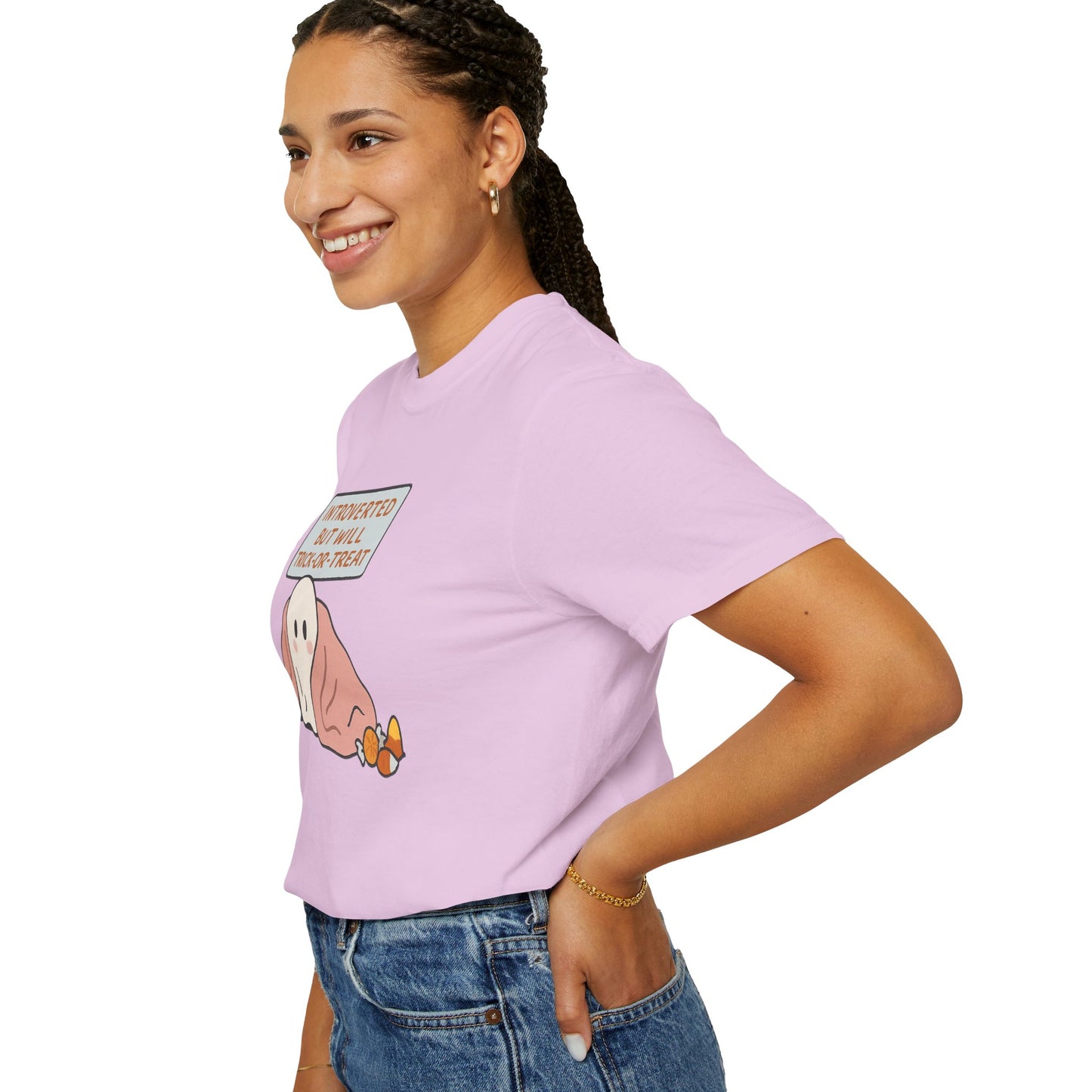 "Introverted But Will Trick or Treat" Unisex Halloween Tee, Funny Trick-or-Treat Shirt, Spooky Season Apparel, Gift for Introverts
