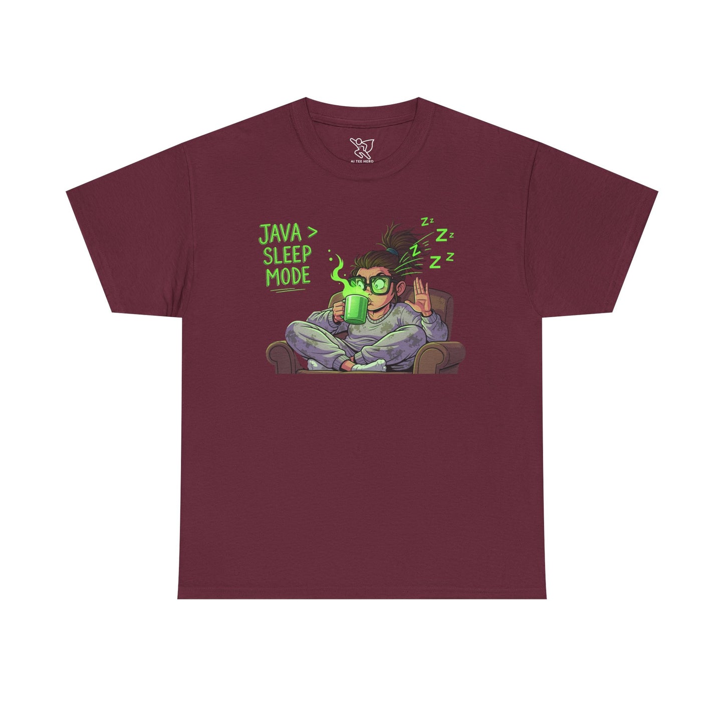 "Java > Sleep Mode" CW-1 Unisex Heavy Cotton Tee, Casual Wear, Gift for Coffee Lovers, Relaxation Shirt, Graphic Tee for Holidays