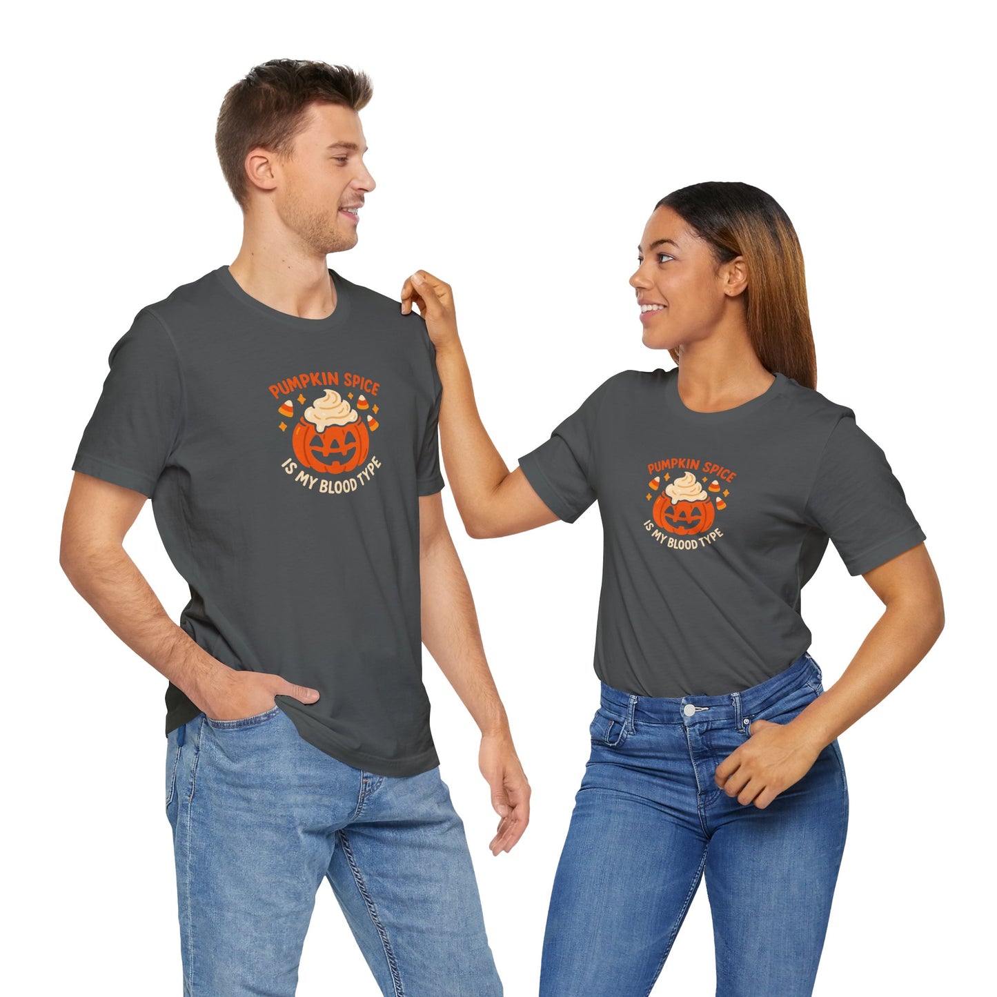 "Pumpkin Spice is My Blood Type" Short Sleeve Tee Fall Fashion, Halloween Shirt, Coffee Lover Gift, Autumn Wardrobe, Seasonal Tee