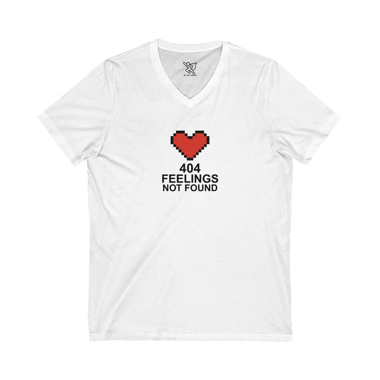 "404 Feelings Not Found" Unisex Jersey V-Neck Shirt for Gamers, Valentine's Day, Birthday Gift, Casual Wear, Humor Clothing CW-1 black