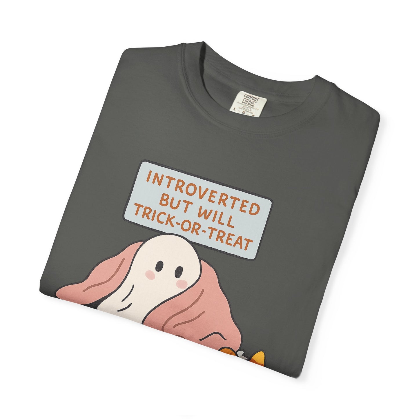 "Introverted But Will Trick or Treat" Unisex Halloween Tee, Funny Trick-or-Treat Shirt, Spooky Season Apparel, Gift for Introverts