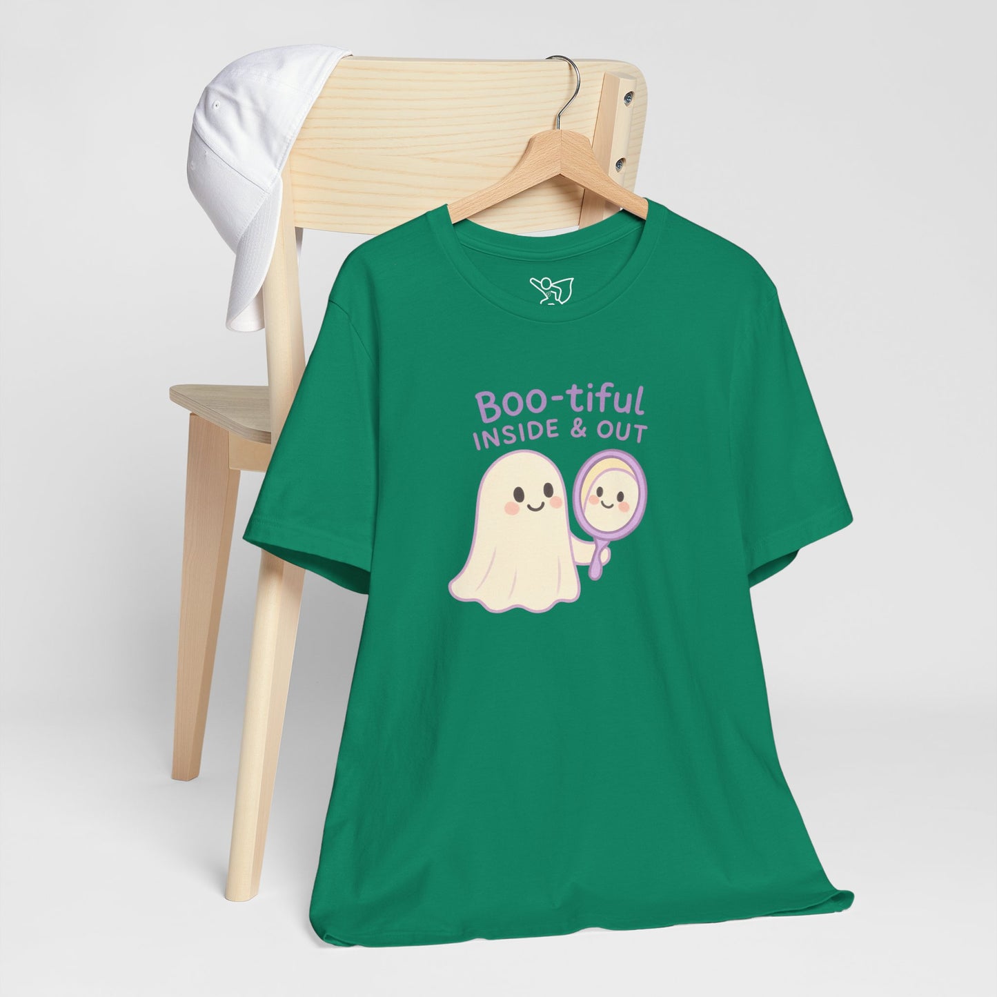 "Boo-tiful Inside Out" Ghost Tee, Cute Halloween Shirt, Unisex Short Sleeve T-Shirt, Fall Apparel, Spooky Vibes, Gift for Halloween Lovers
