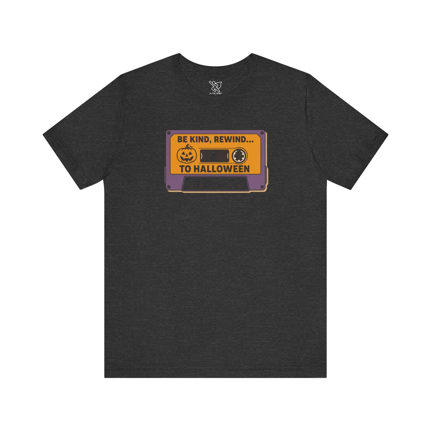 "Be Kind, Rewind to Halloween" T-Shirt, Unisex Casual Wear, Spooky Season Top, Vintage Style Shirt