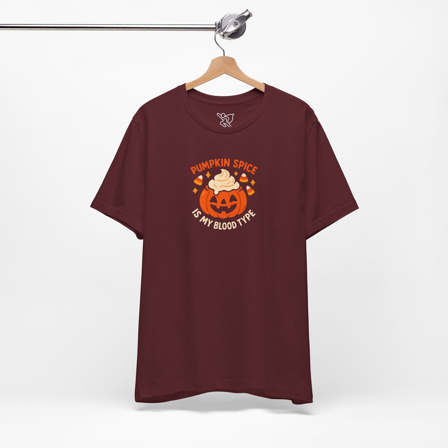 "Pumpkin Spice is My Blood Type" Short Sleeve Tee Fall Fashion, Halloween Shirt, Coffee Lover Gift, Autumn Wardrobe, Seasonal Tee