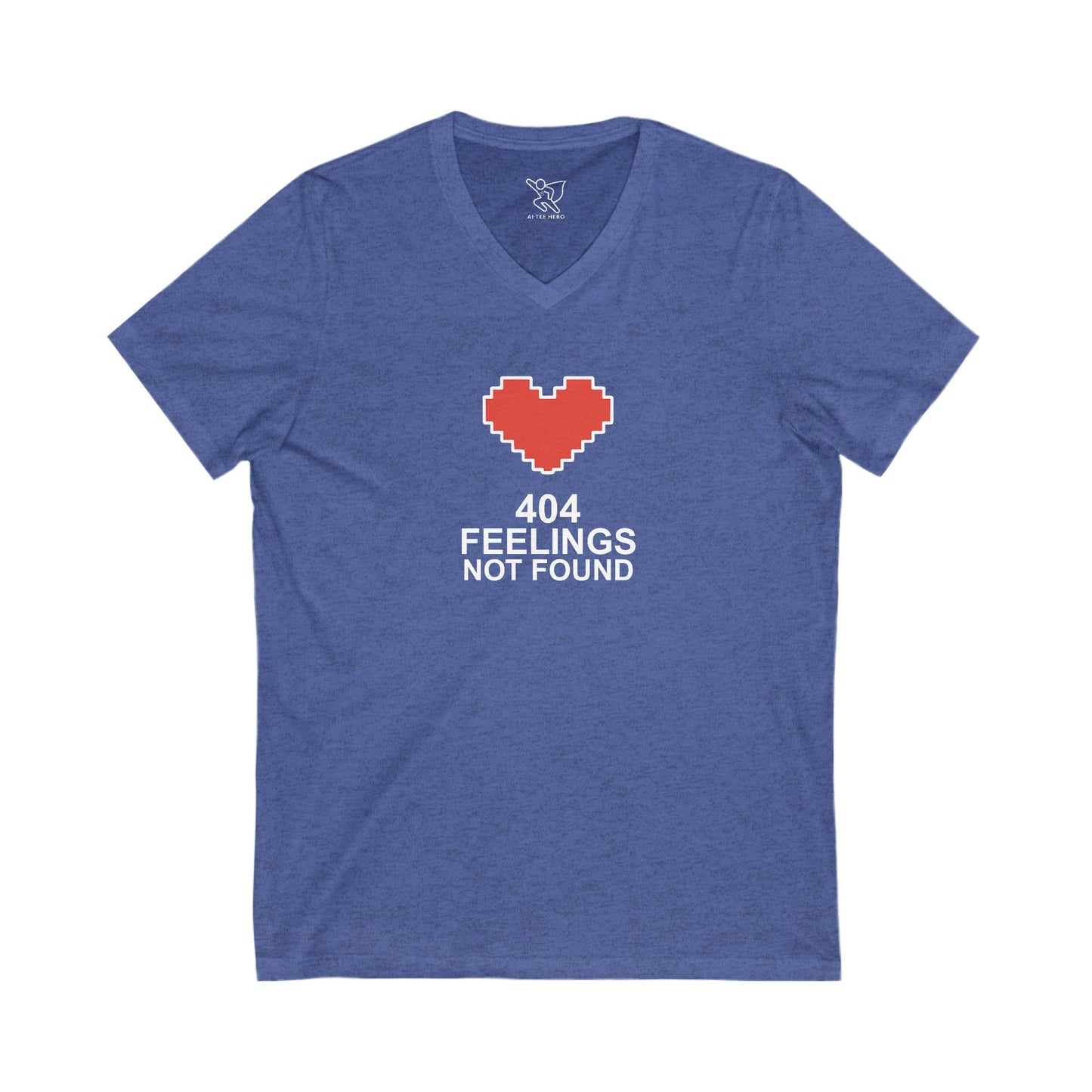 "404 Feelings Not Found" Unisex Jersey V-Neck Shirt for Gamers, Valentine's Day, Birthday Gift, Casual Wear, Humor Clothing CW2-white