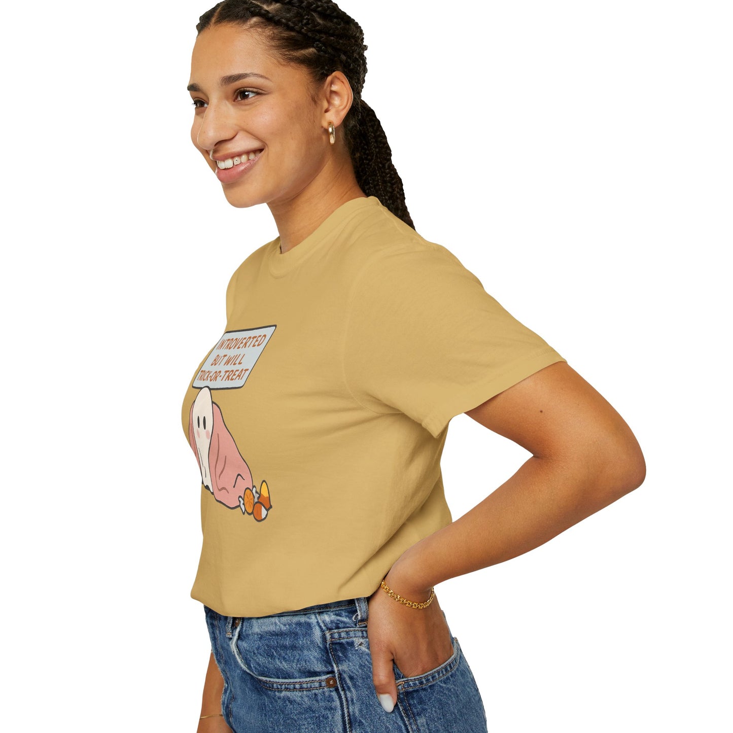 "Introverted But Will Trick or Treat" Unisex Halloween Tee, Funny Trick-or-Treat Shirt, Spooky Season Apparel, Gift for Introverts
