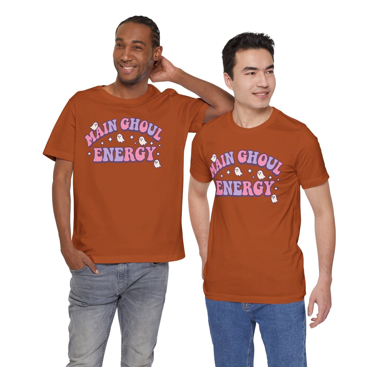 "Main Ghoul Energy" Unisex Short Sleeve T-Shirt, Halloween Party Shirt, Cute Graphic Tee, Gift for Ghost Lovers, Trendy Casual Wear
