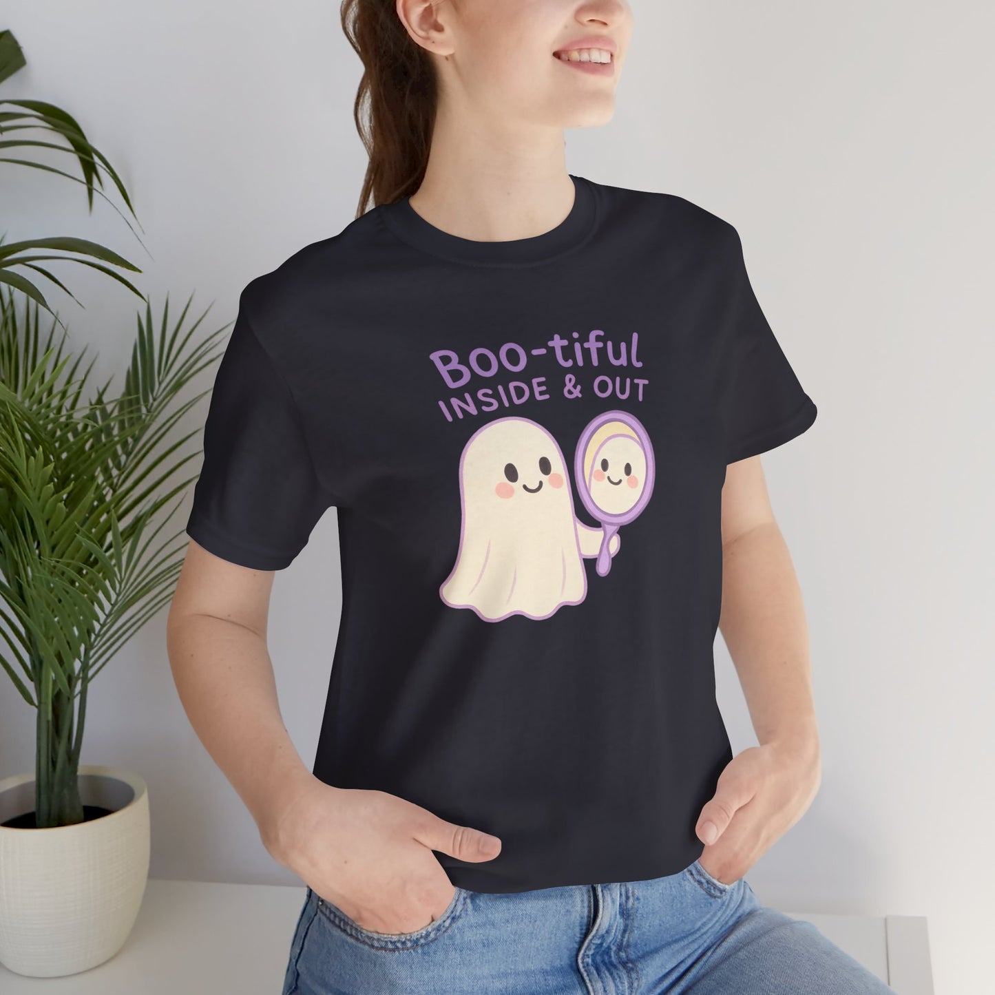 "Boo-tiful Inside Out" Ghost Tee, Cute Halloween Shirt, Unisex Short Sleeve T-Shirt, Fall Apparel, Spooky Vibes, Gift for Halloween Lovers