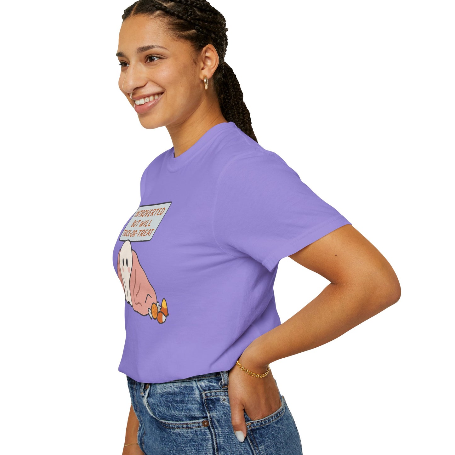 "Introverted But Will Trick or Treat" Unisex Halloween Tee, Funny Trick-or-Treat Shirt, Spooky Season Apparel, Gift for Introverts