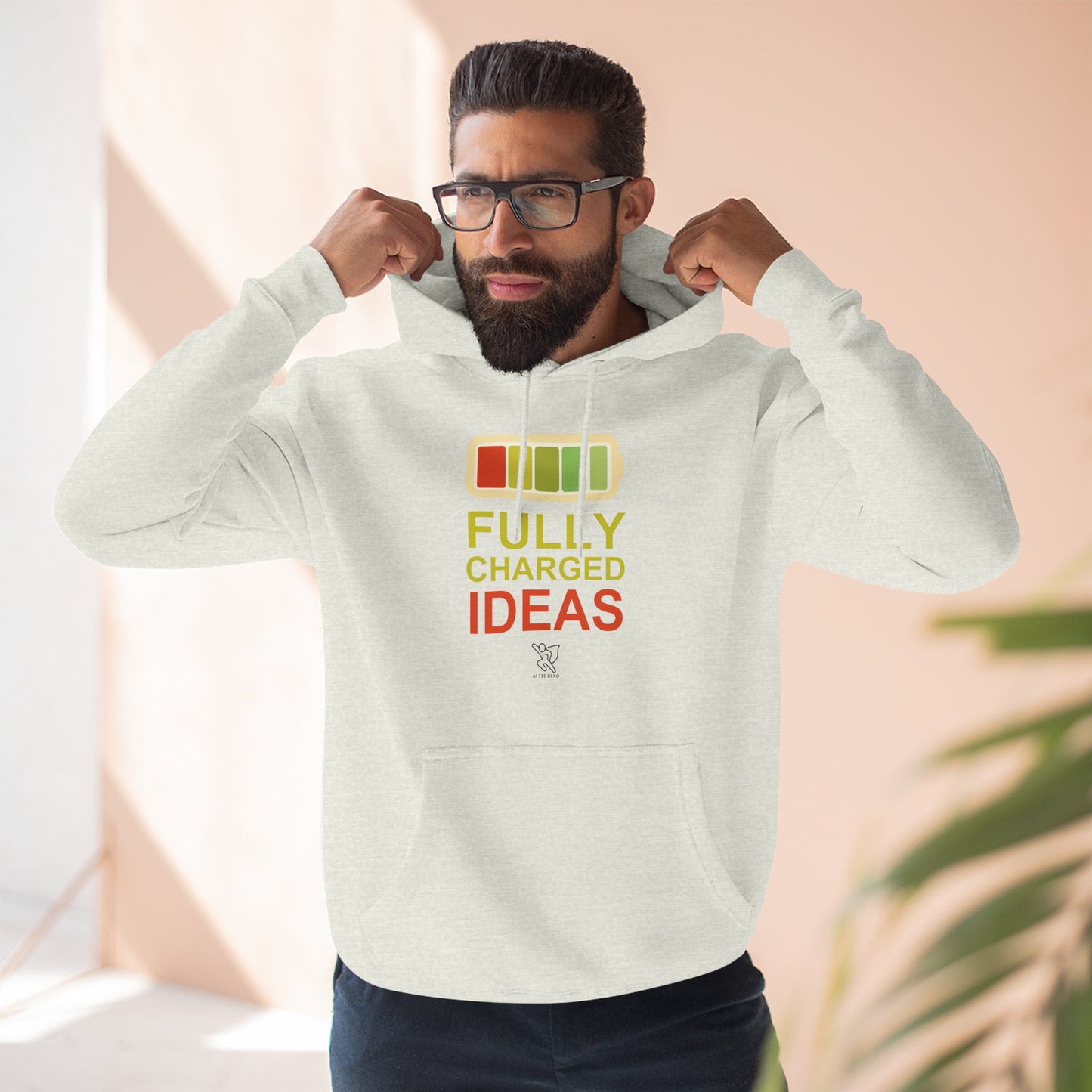 "Fully Charged Ideas" Motivational Fleece Sweatshirt, Cozy Gift for Creatives, Perfect for Inspiration, Fun Wear for All Occasions