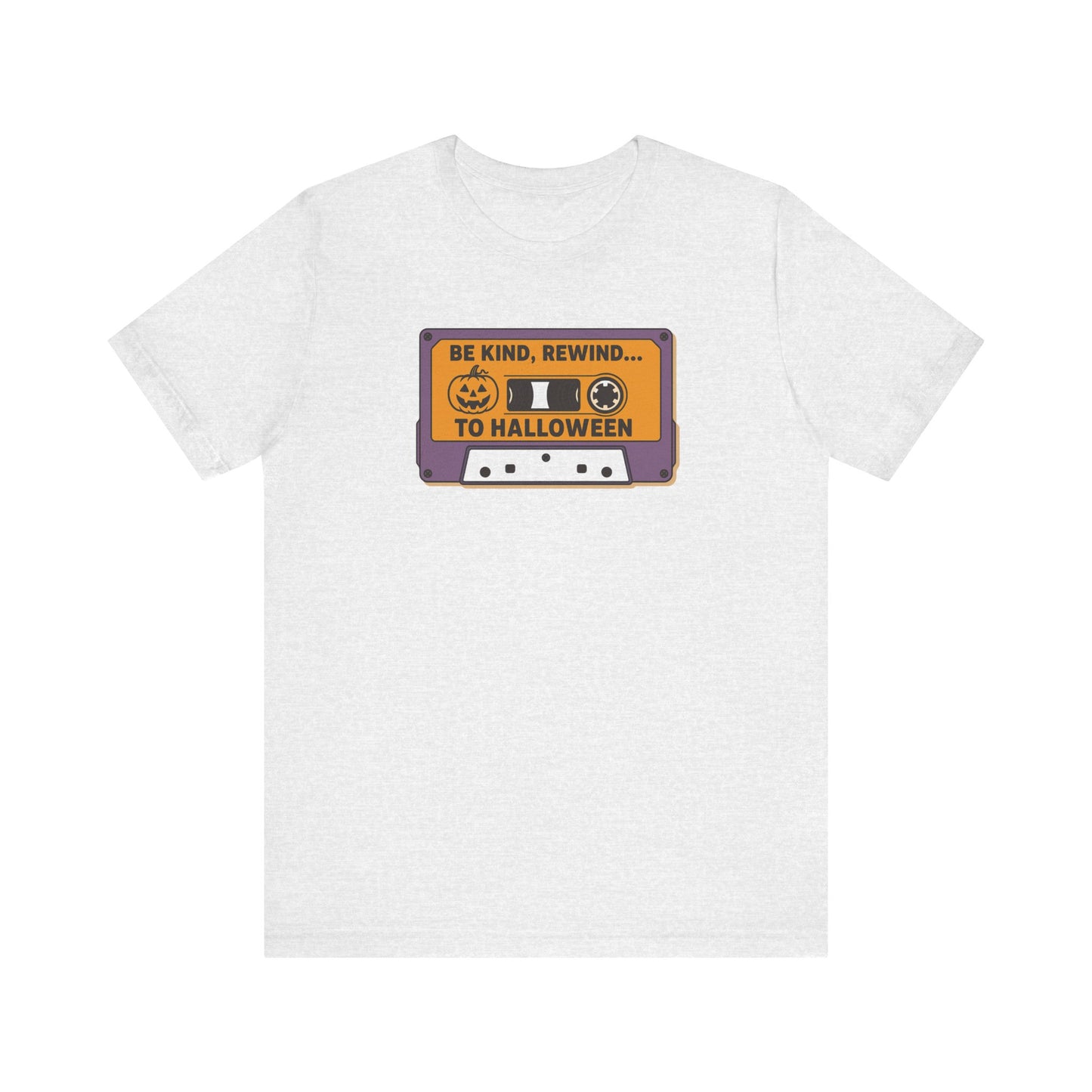 "Be Kind, Rewind to Halloween" T-Shirt, Unisex Casual Wear, Spooky Season Top, Vintage Style Shirt