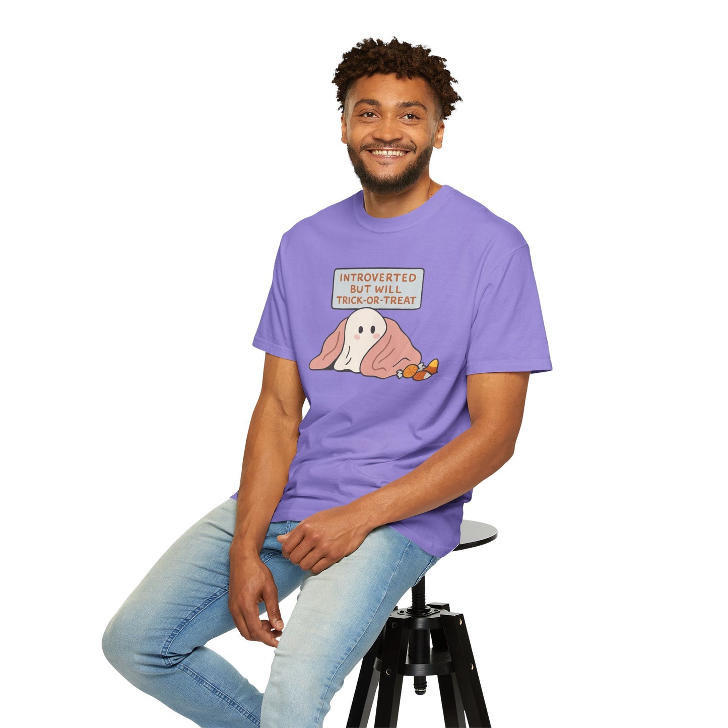 "Introverted But Will Trick or Treat" Unisex Halloween Tee, Funny Trick-or-Treat Shirt, Spooky Season Apparel, Gift for Introverts