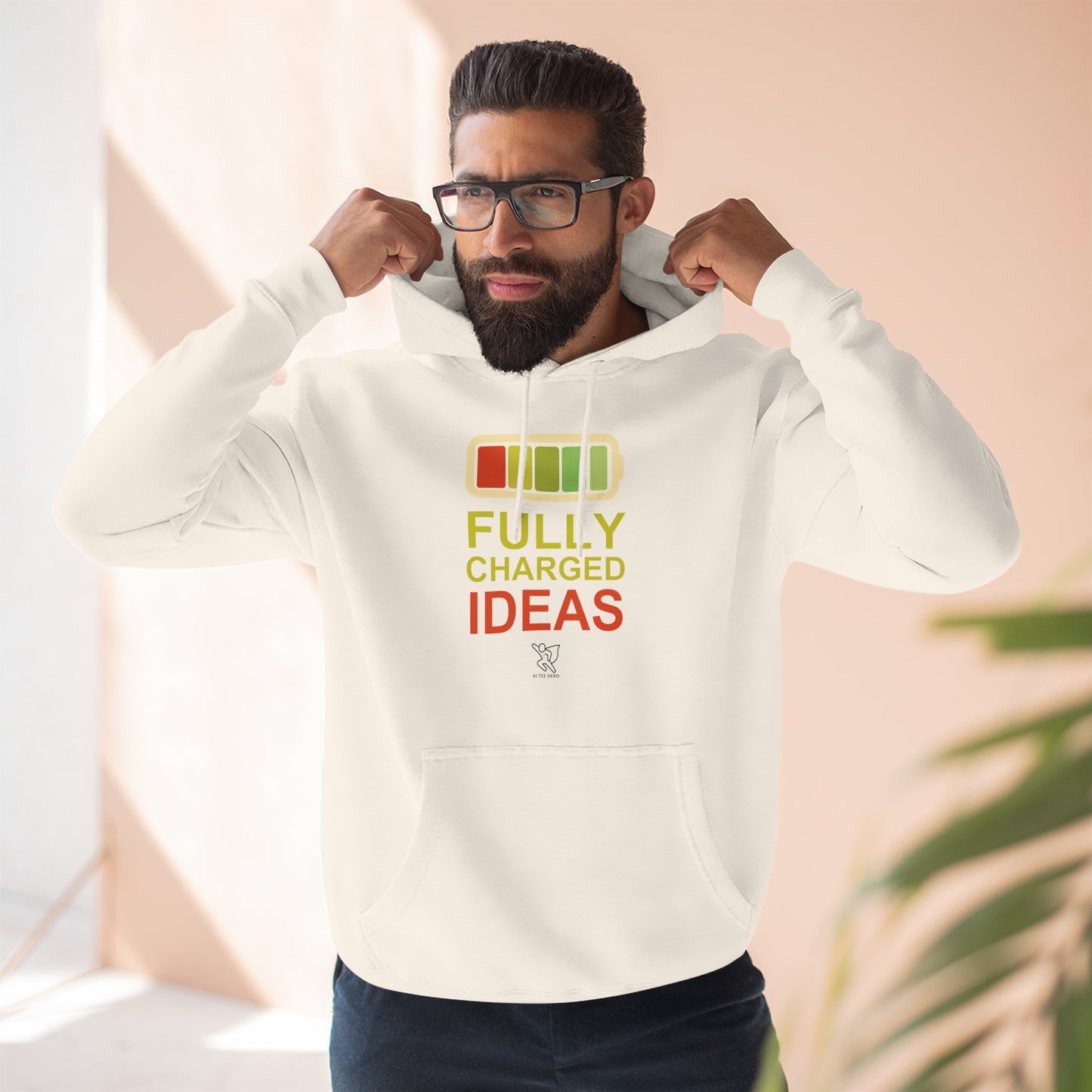 "Fully Charged Ideas" Motivational Fleece Sweatshirt, Cozy Gift for Creatives, Perfect for Inspiration, Fun Wear for All Occasions