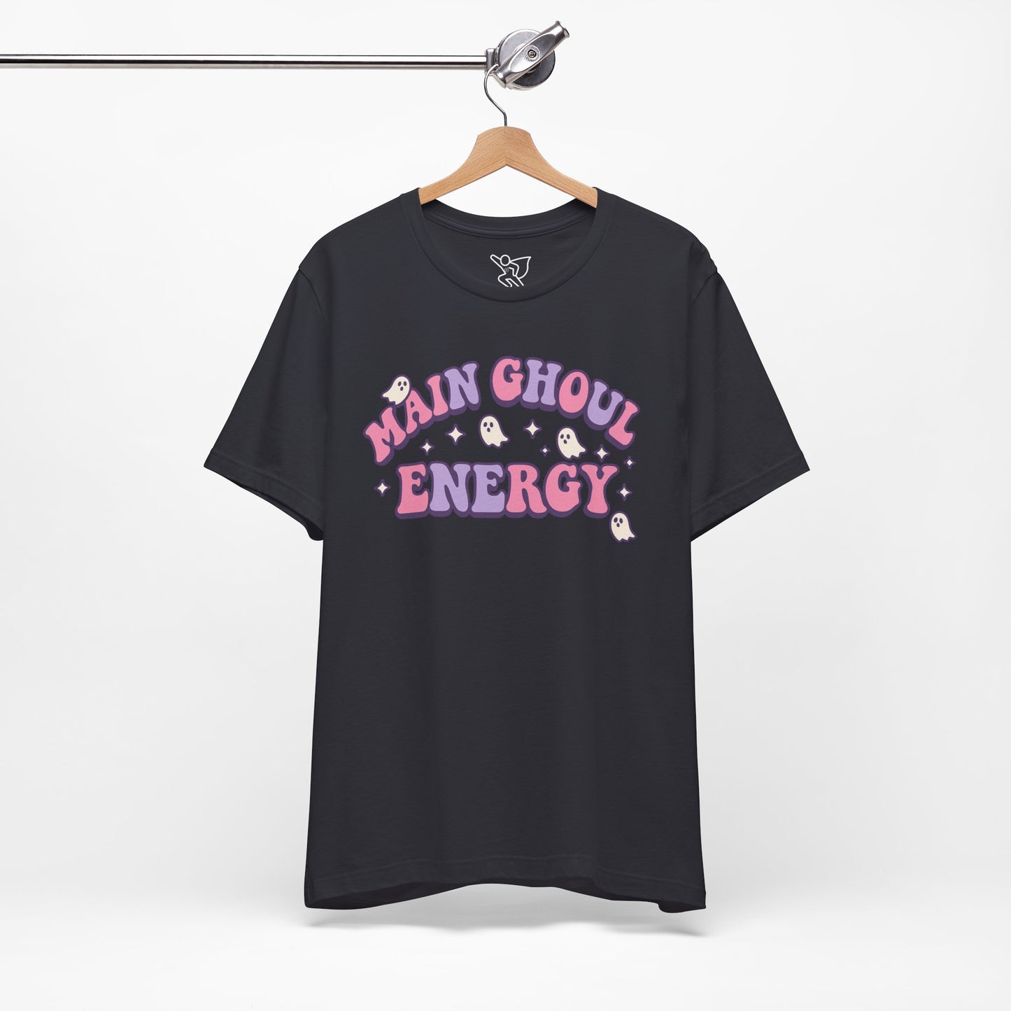 "Main Ghoul Energy" Unisex Short Sleeve T-Shirt, Halloween Party Shirt, Cute Graphic Tee, Gift for Ghost Lovers, Trendy Casual Wear