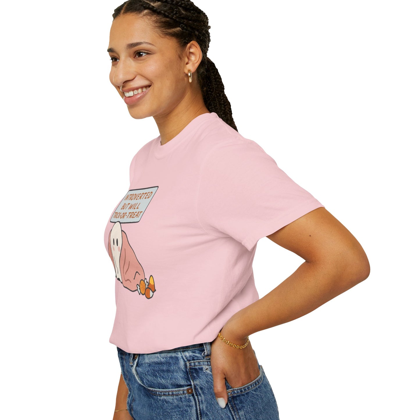 "Introverted But Will Trick or Treat" Unisex Halloween Tee, Funny Trick-or-Treat Shirt, Spooky Season Apparel, Gift for Introverts