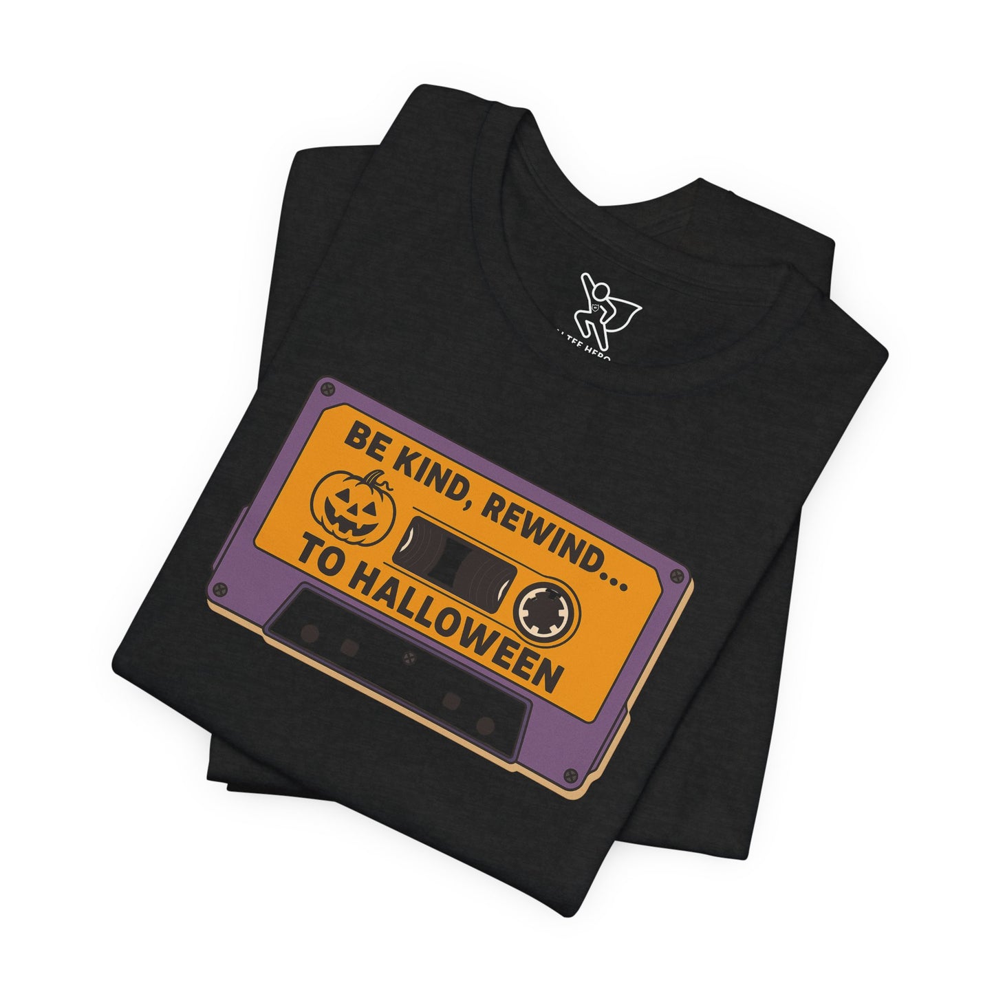 "Be Kind, Rewind to Halloween" T-Shirt, Unisex Casual Wear, Spooky Season Top, Vintage Style Shirt