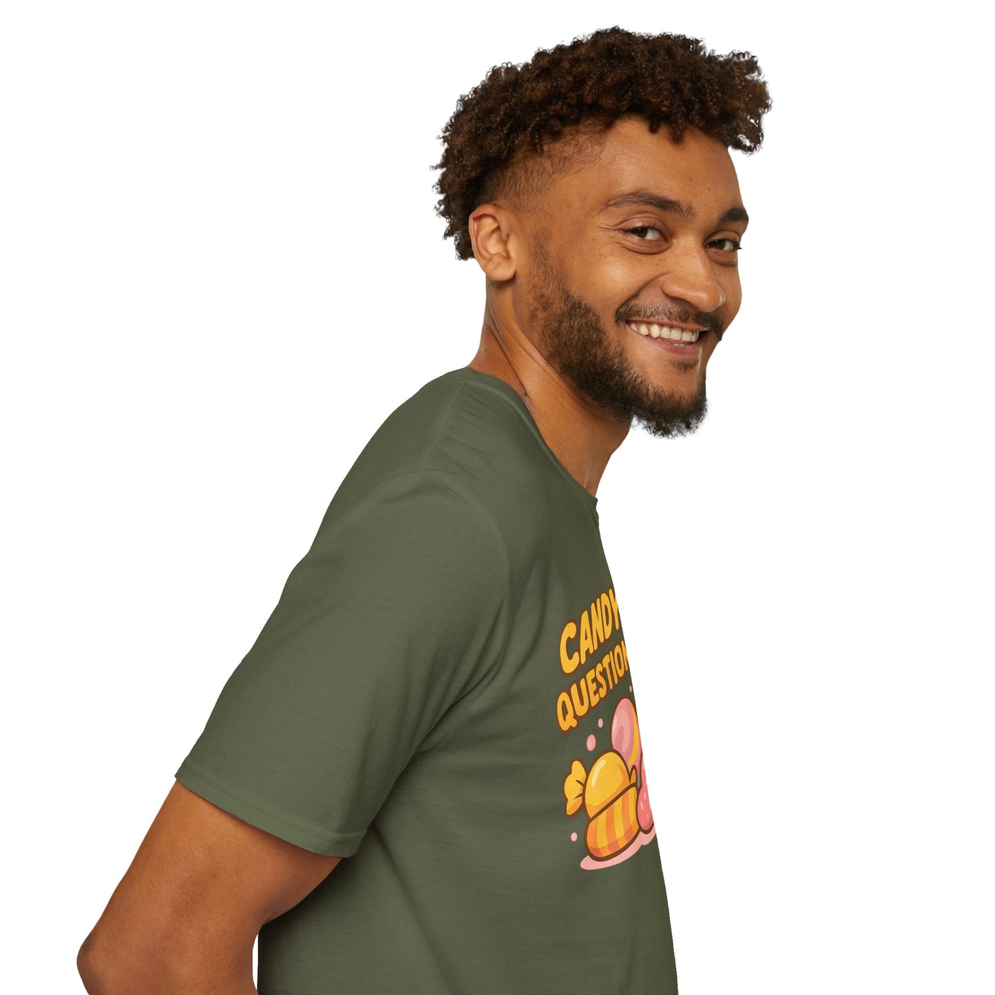 "Candy First, Questions Later" Unisex T-Shirt - Playful Graphic Tee, Fun Gift for Candy Lovers, Perfect for Parties, Quirky Fashion