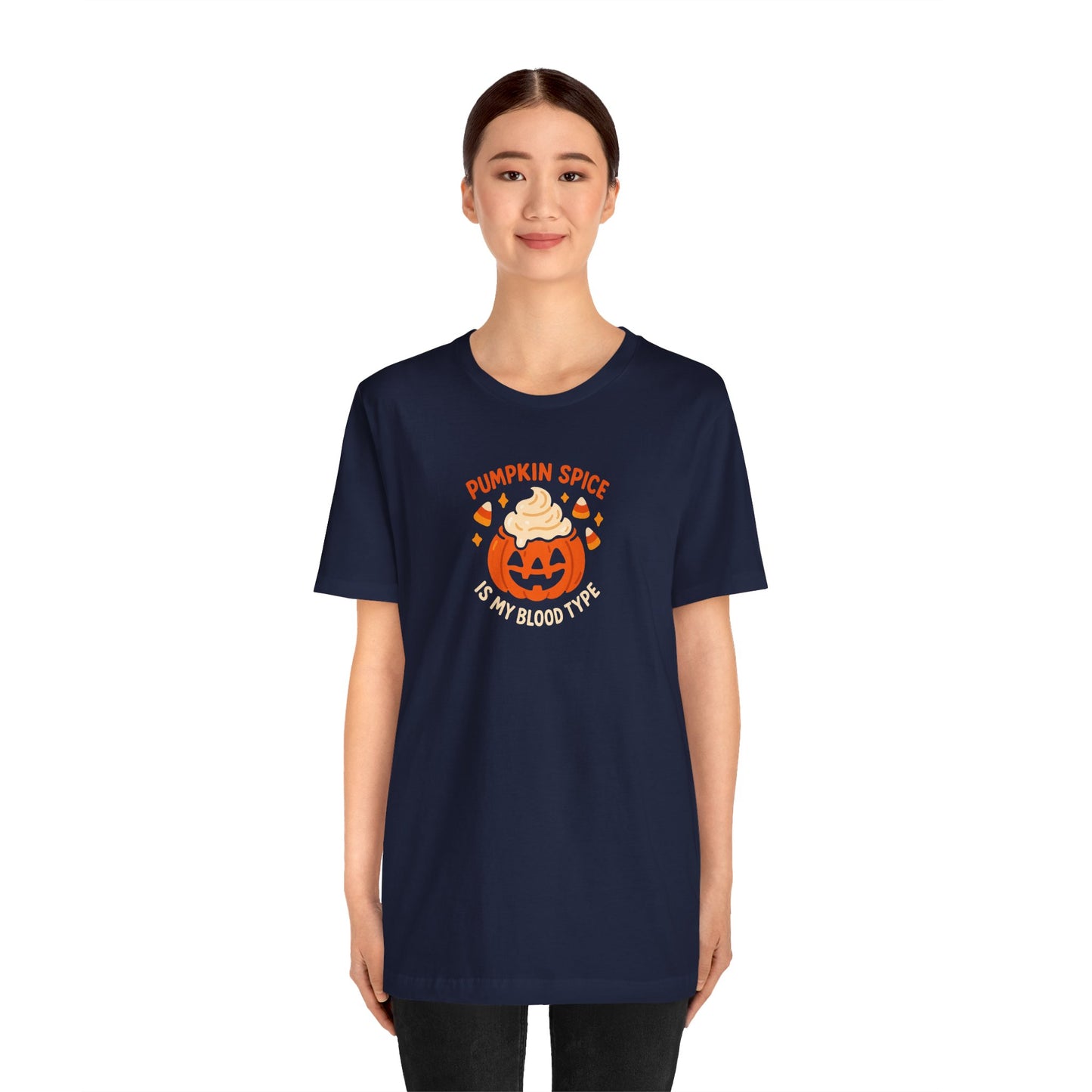 "Pumpkin Spice is My Blood Type" Short Sleeve Tee Fall Fashion, Halloween Shirt, Coffee Lover Gift, Autumn Wardrobe, Seasonal Tee