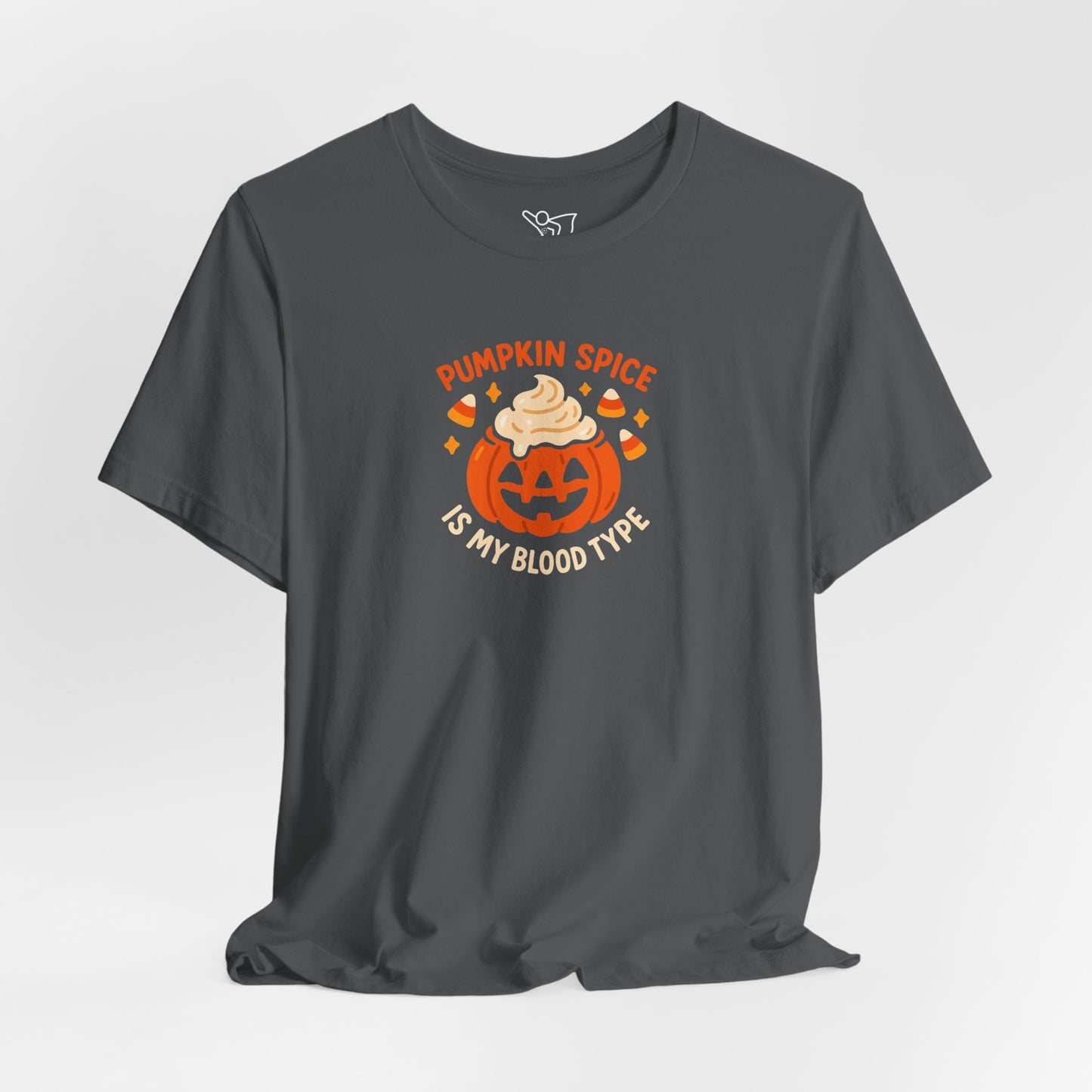 "Pumpkin Spice is My Blood Type" Short Sleeve Tee Fall Fashion, Halloween Shirt, Coffee Lover Gift, Autumn Wardrobe, Seasonal Tee