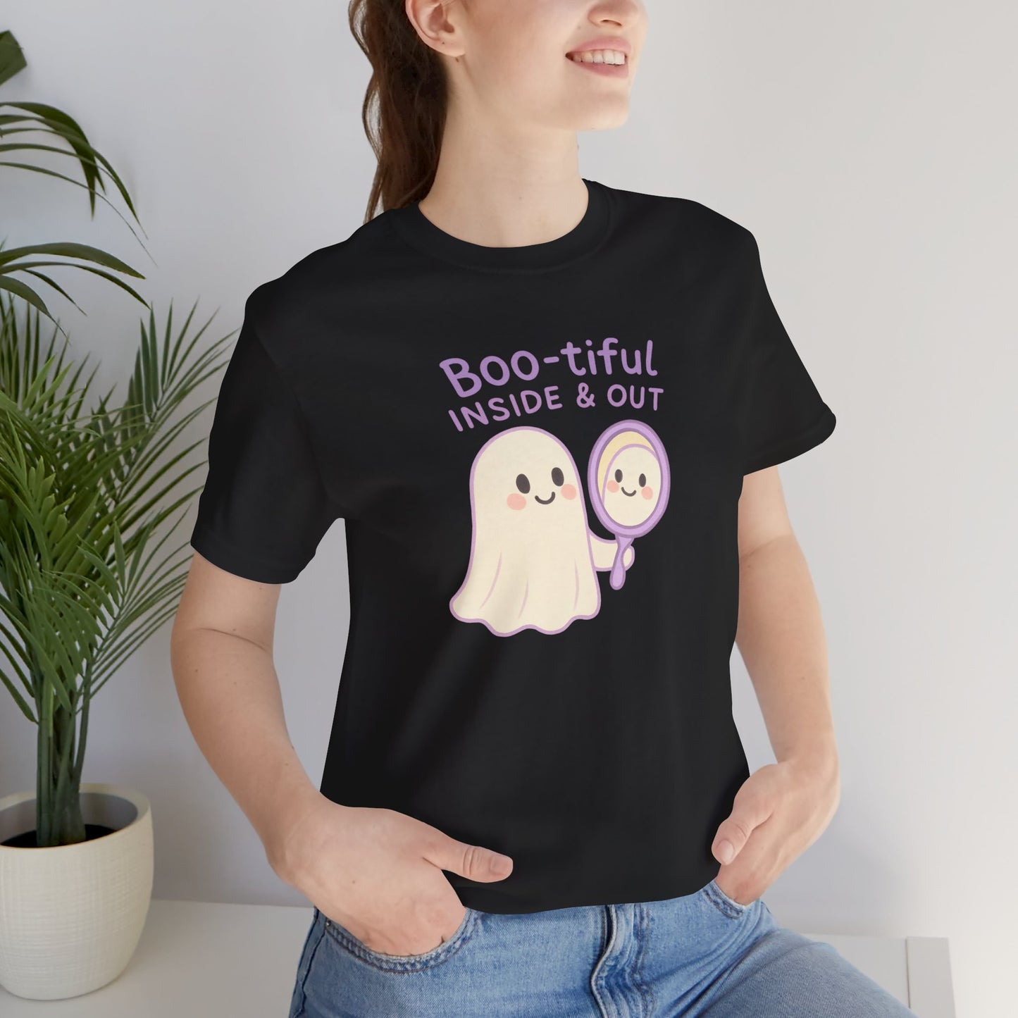 "Boo-tiful Inside Out" Ghost Tee, Cute Halloween Shirt, Unisex Short Sleeve T-Shirt, Fall Apparel, Spooky Vibes, Gift for Halloween Lovers